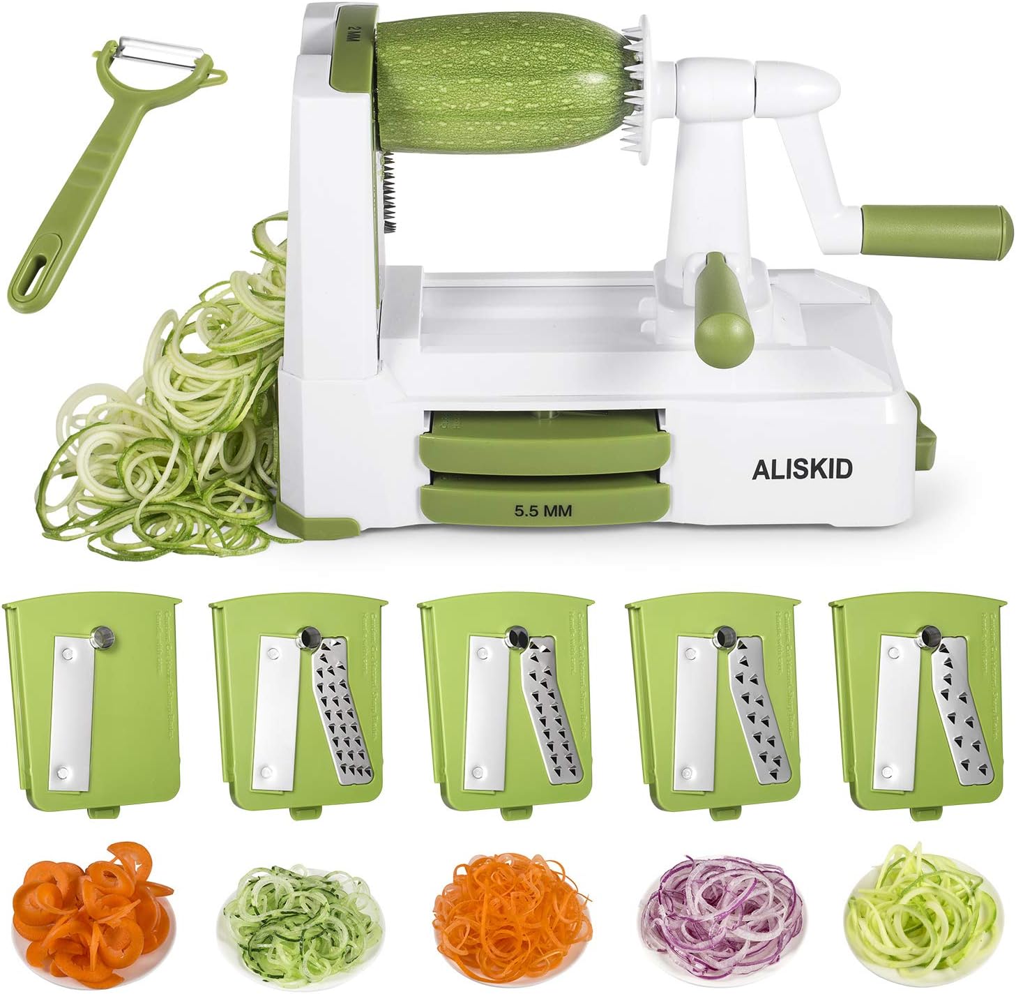 5-Blade Spiralizer - ALISKID Vegetable Spiralizer Slicer Shredder Veggie Grater Cutter with Powerful Suction Base