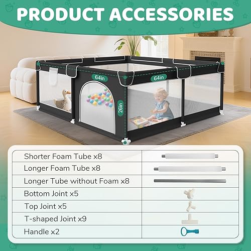 Miniatura 2 de Corralito de juegos para bebés y niños pequeños de 64 x 64 pulgadas, para interiores y exteriores, extra grande, con malla suave y transpirable y