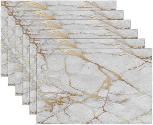 Miniatura 2 de Juego de 6 manteles individuales cuadrados de tela con textura dorada de mármol para mesa de cocina, resistentes al calor, fáciles de limpiar, 12 x