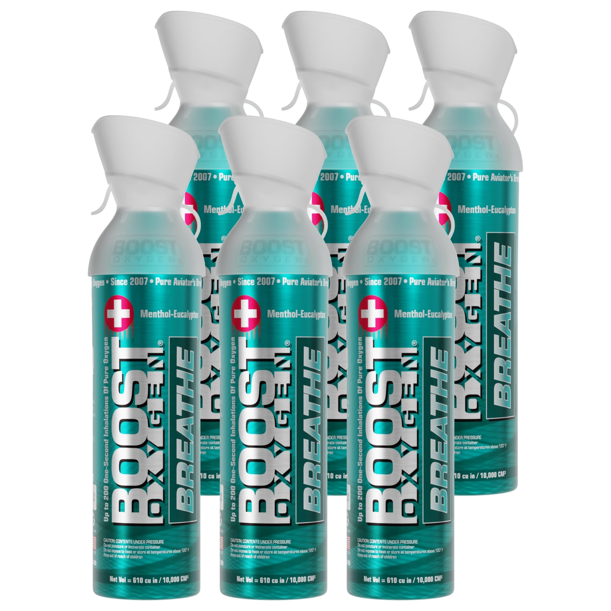 Boost Oxygen Large BREATHE Menthol-Eucalyptus Aroma 10 Liter Canister | All-Natural Resiratory Support for Aerobic Recovery, Altitude, Performance and Health (6 Pack)