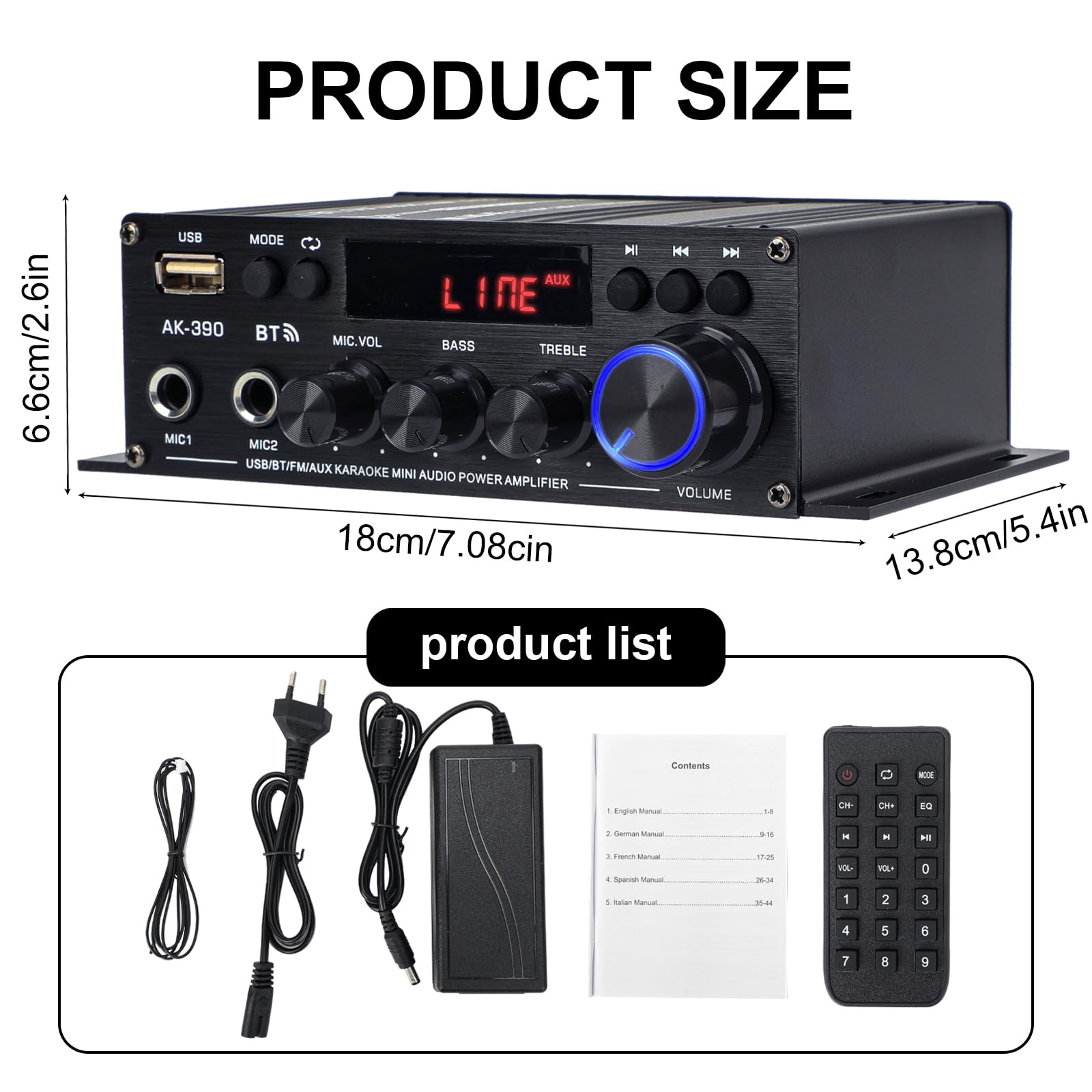 Amplificateur Hifi Bluetooth 5.0 2 Canaux 40W+40W 400W 12V 5A avec Télécommande