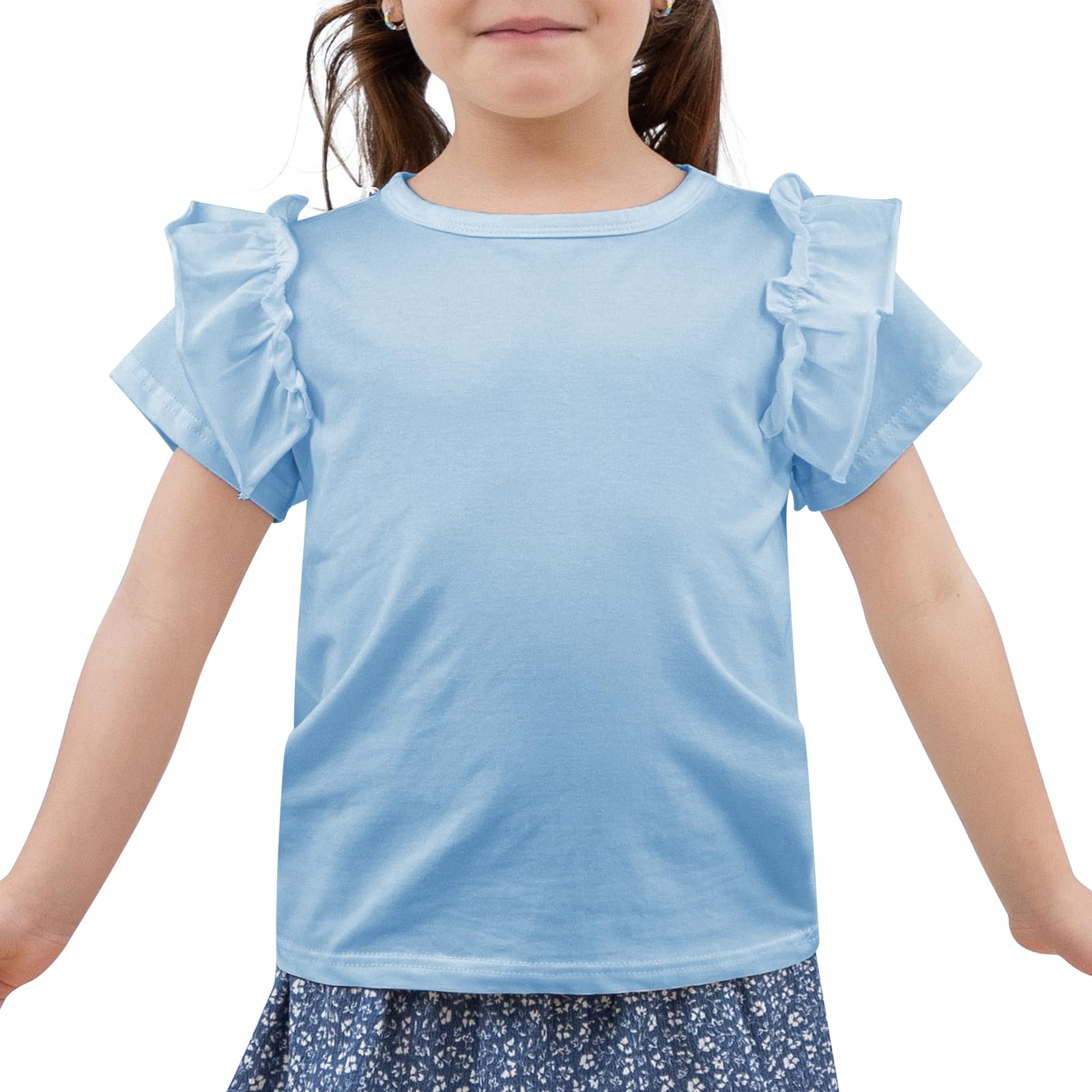 KAKU NANU Camiseta Niña Manga Corta Tops 3-10 Años Lisas Camiseta de Algodon Ropa Verano Niña Blanca Amarilla Rosa Lila Azul