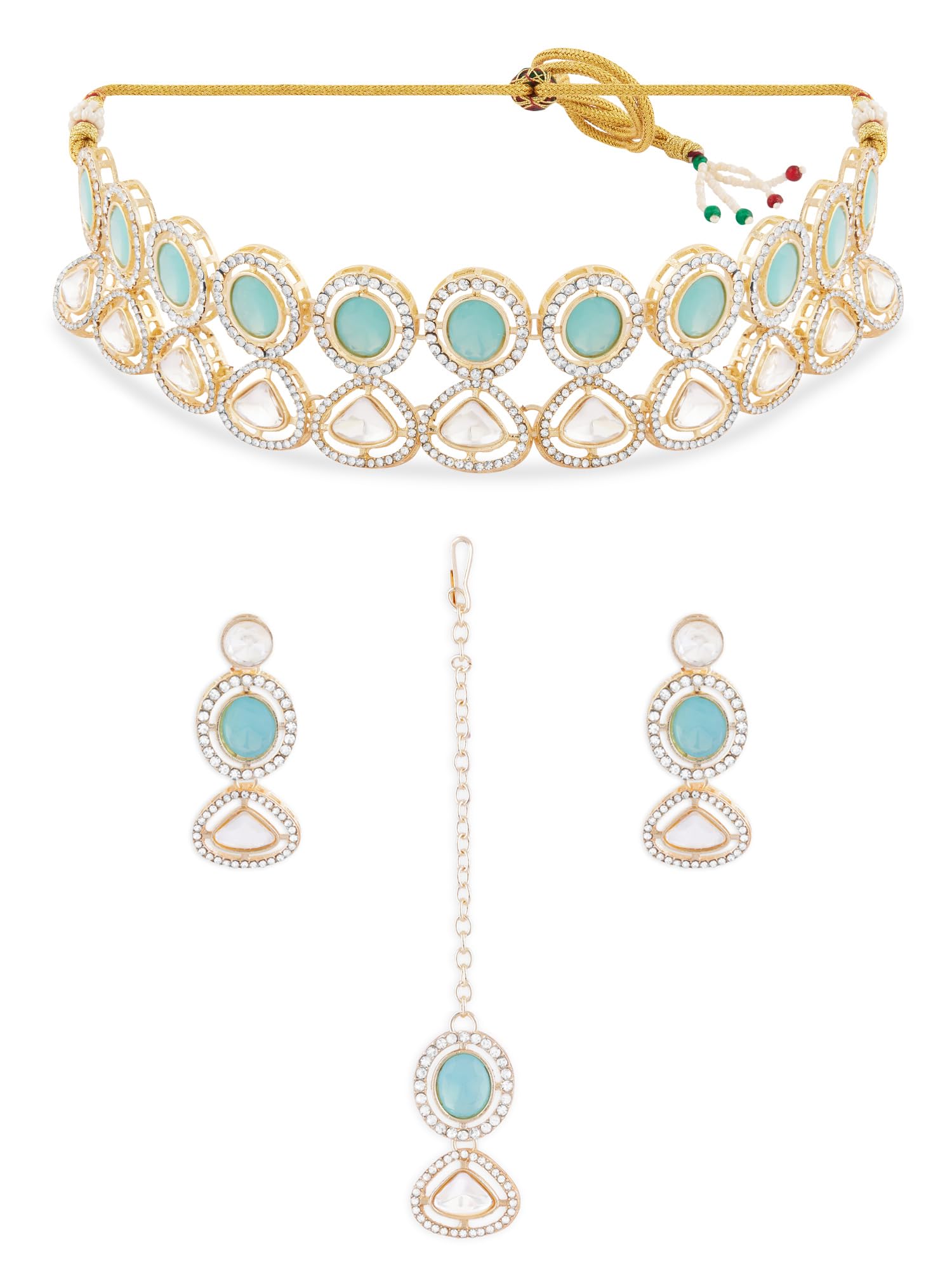 ZAVERI PEARLS Turquoise Blue Stones & Austrian Diamonds Choker Necklace Earring Maangtikka Set For Women-ZPFK17309 (B0CTF4Z9F5) Amazon Price History, Amazon Price Tracker