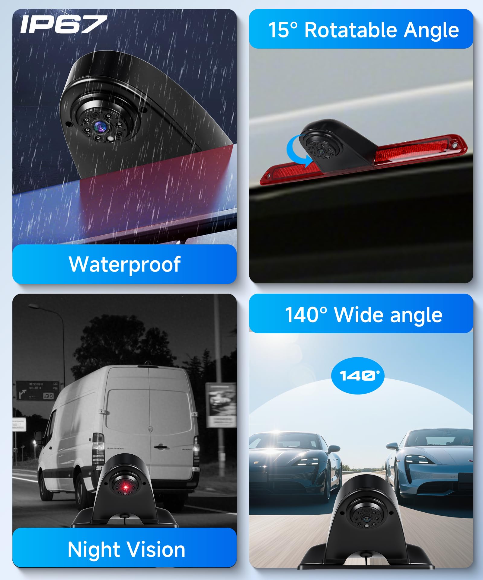 VECHTEL Caméra de recul pour Fourgon avec feu Stop, caméra de recul de Voiture à Vision Nocturne 720P pour Benz Sprinter 2010-2019, caméra Grand Angle 140°, feu Stop de Toit, caméra de Voiture