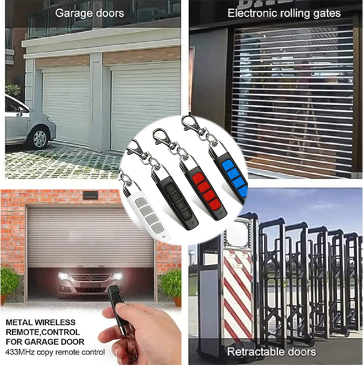Duplicateur de télécommande 4 Pièces 4 en 1, télécommande de copie, duplicateur de télécommande 433 MHz, ouvre-porte de garage, scanner de code clone, clé de voiture
