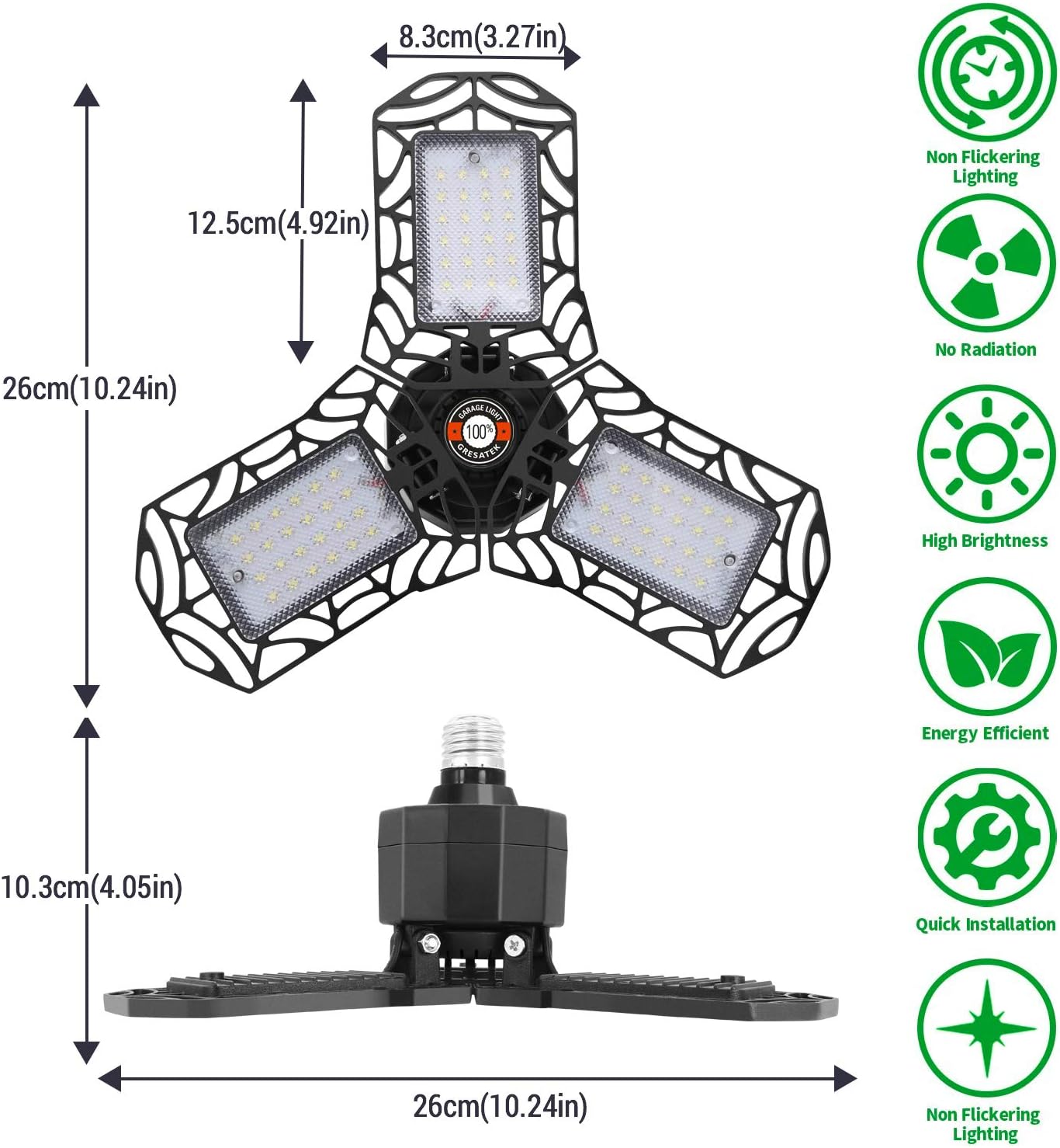 120W LED Garage Light, 12000 Lumens Deformable New Four Leaf Tribright Lighting, 4 Adjustable Panels Quadruple Glow Garage Light, CRI 80, 6000K Garage Ceiling Light for Warehouse, Basement, Barn (60)
