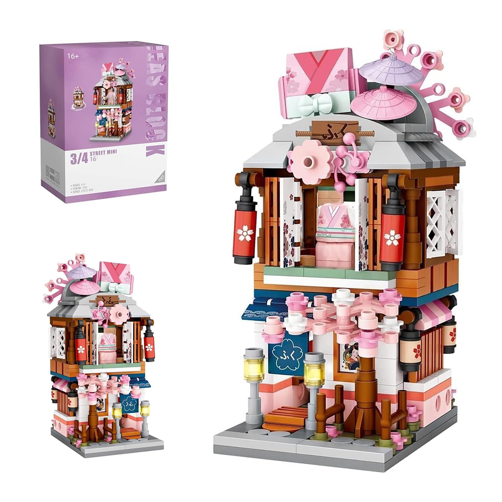 Modular House Architecture Model, 418 Pieces Modular Japanese Kimono Shop Architecture Model Kit, Dollhouse Miniature DIY Kit for Children, Modular Building