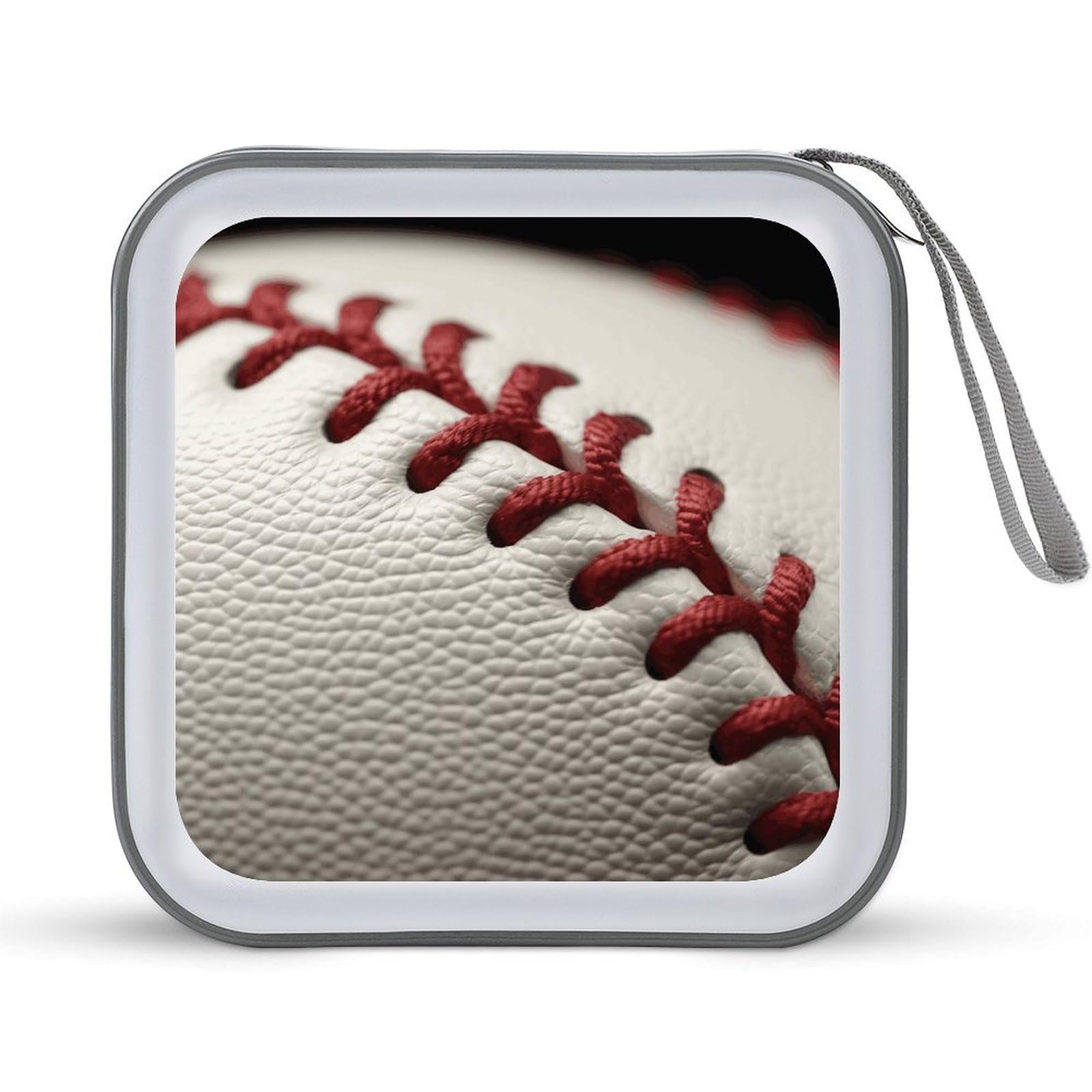 FodPand Baseball Lace Close Up CD Case with Zipper 40 Capacity DVD Case Holder Hard Plastic DVD Disc Storage Box Portable Disc Storage Organizer CD Wallet Bag Media Disc Wallet for Car Home