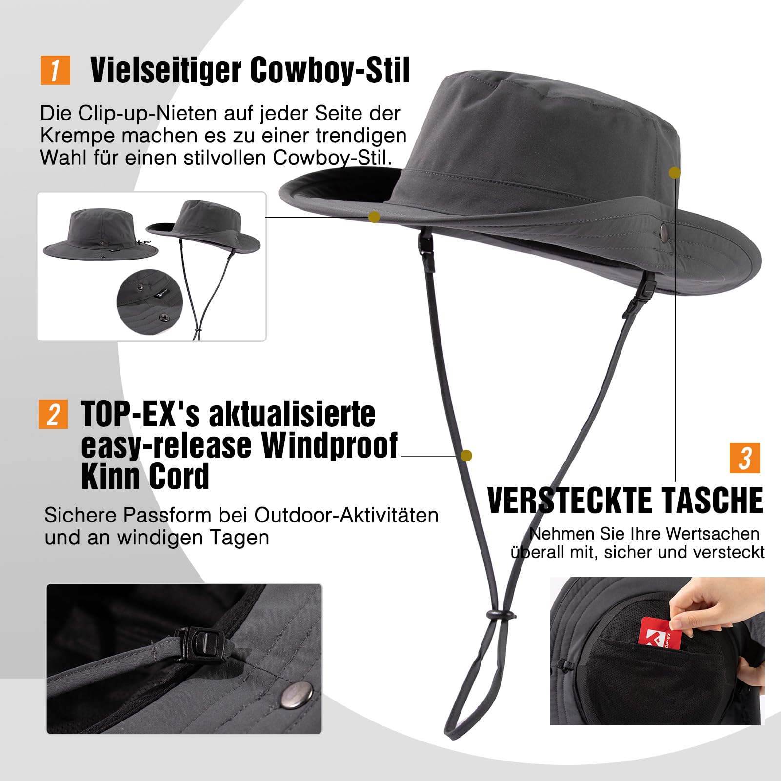 TOP-EX XL/XXL Unisex kapelusz przeciwsłoneczny Bucket Hut wodoszczelny, ochrona przed słońcem, składana