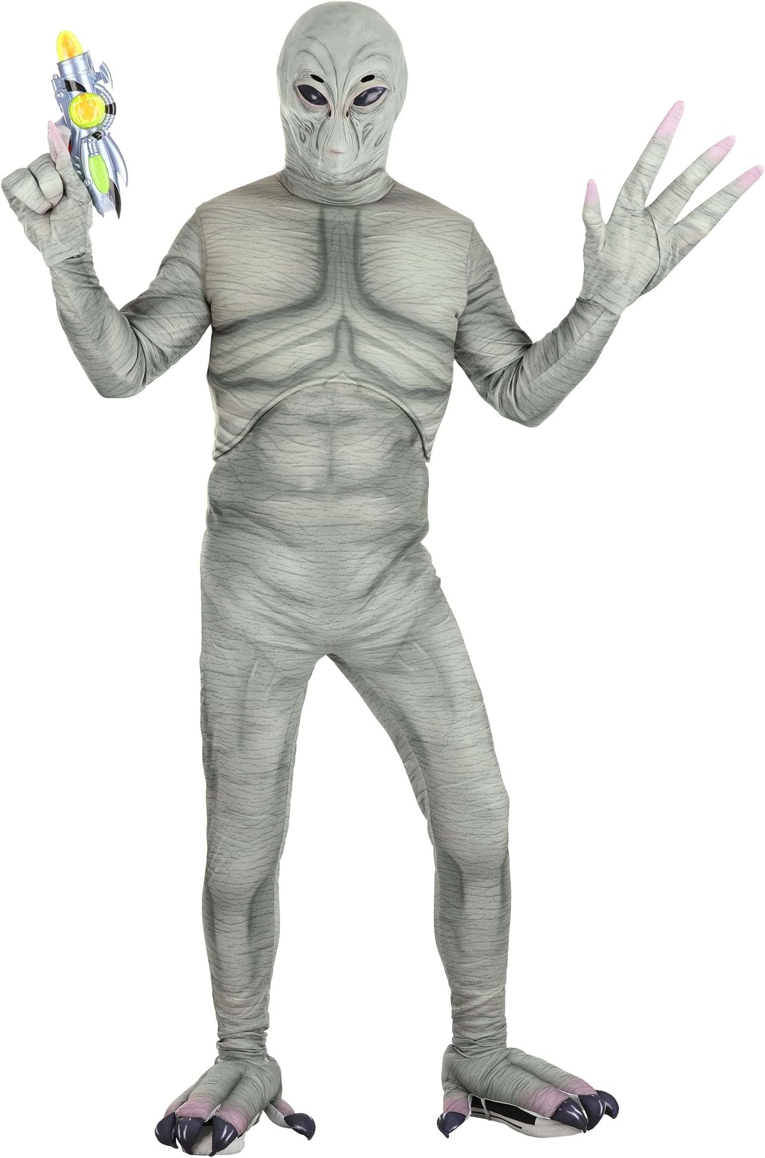 Fun CostumesAdult Alien Costume | Men's Roswell Alien Jumpsuit with Grey Extraterrestrial Mask, Gloves & Shoe Covers for Humans
