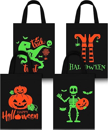 Chunful 4 bolsas de Halloween para dulce o truco, bolsas luminosas de lona para dulces de Halloween, grandes que brillan en la oscuridad, para disponible en Yaxa Peru