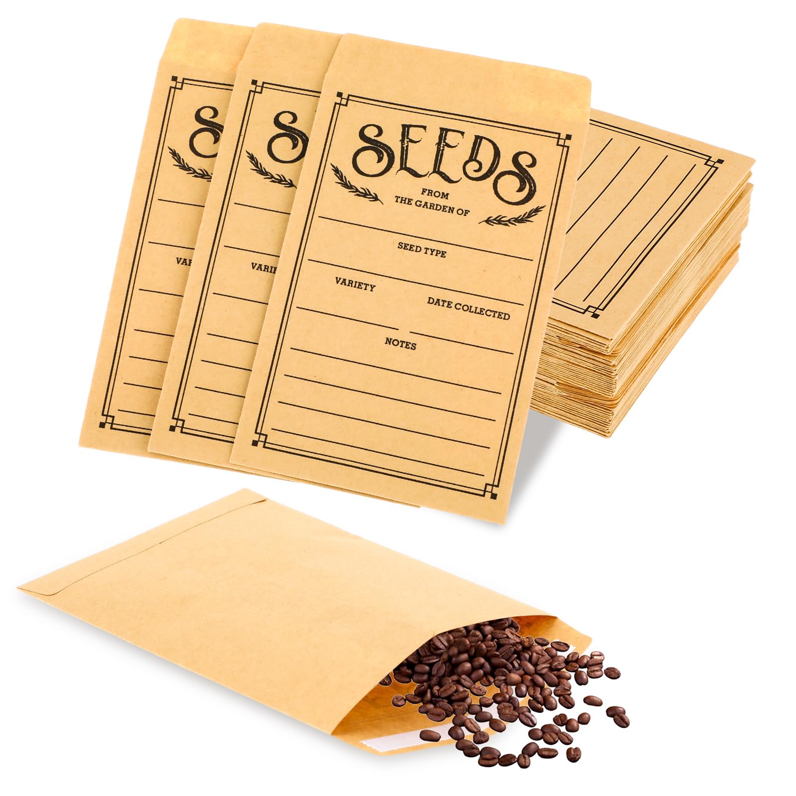 Ouligay 60Pcs Seed Envelopes Seed Packets Small Brown Envelopes for Seeds Storage Envelopes Printed with Types Name Template Sealing Seed Saving Envelopes for Seeds Saving Collecting