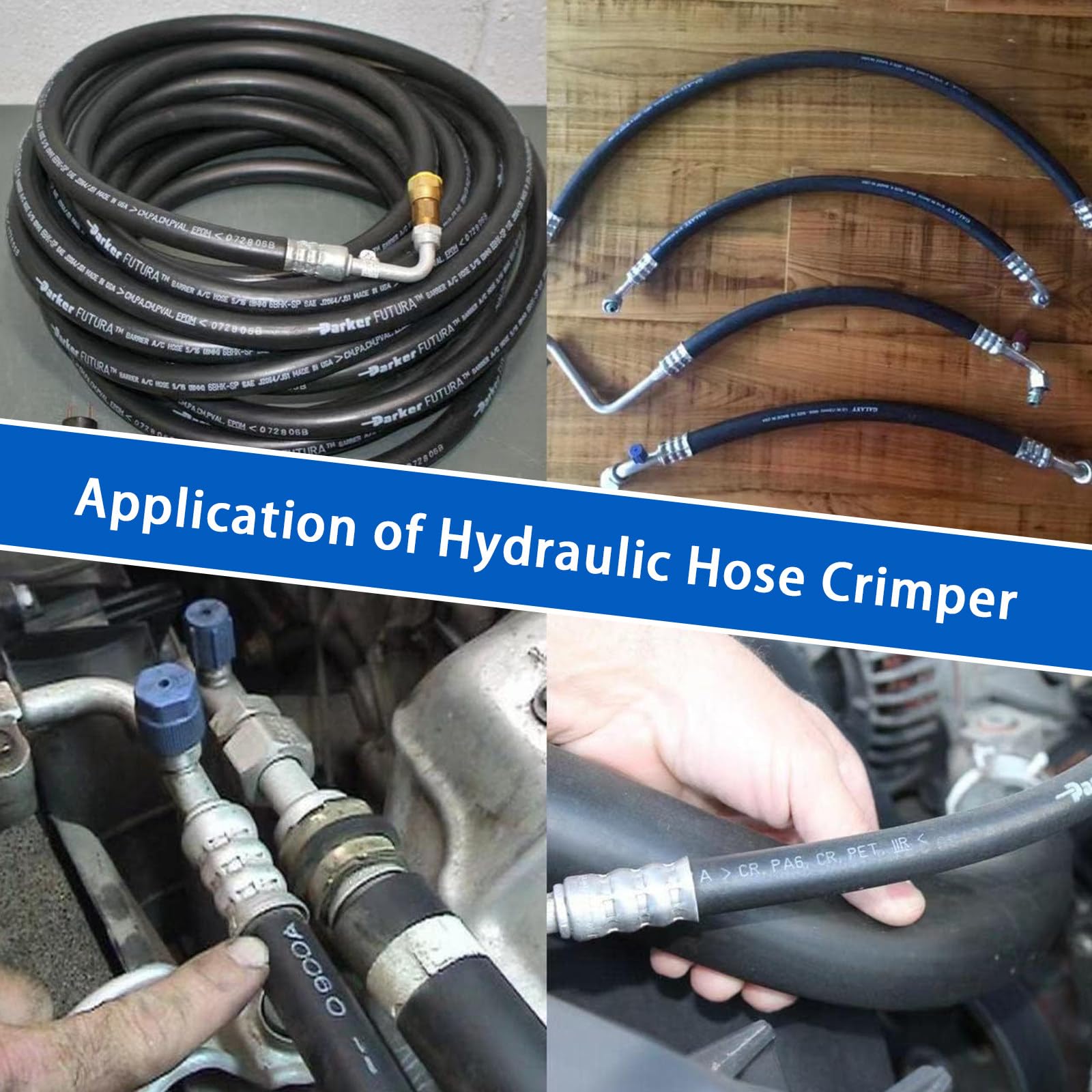 Kit de herramientas de crimpado hidráulico con cabezal giratorio y agarre ergonómico para reparación de mangueras de aire acondicionado