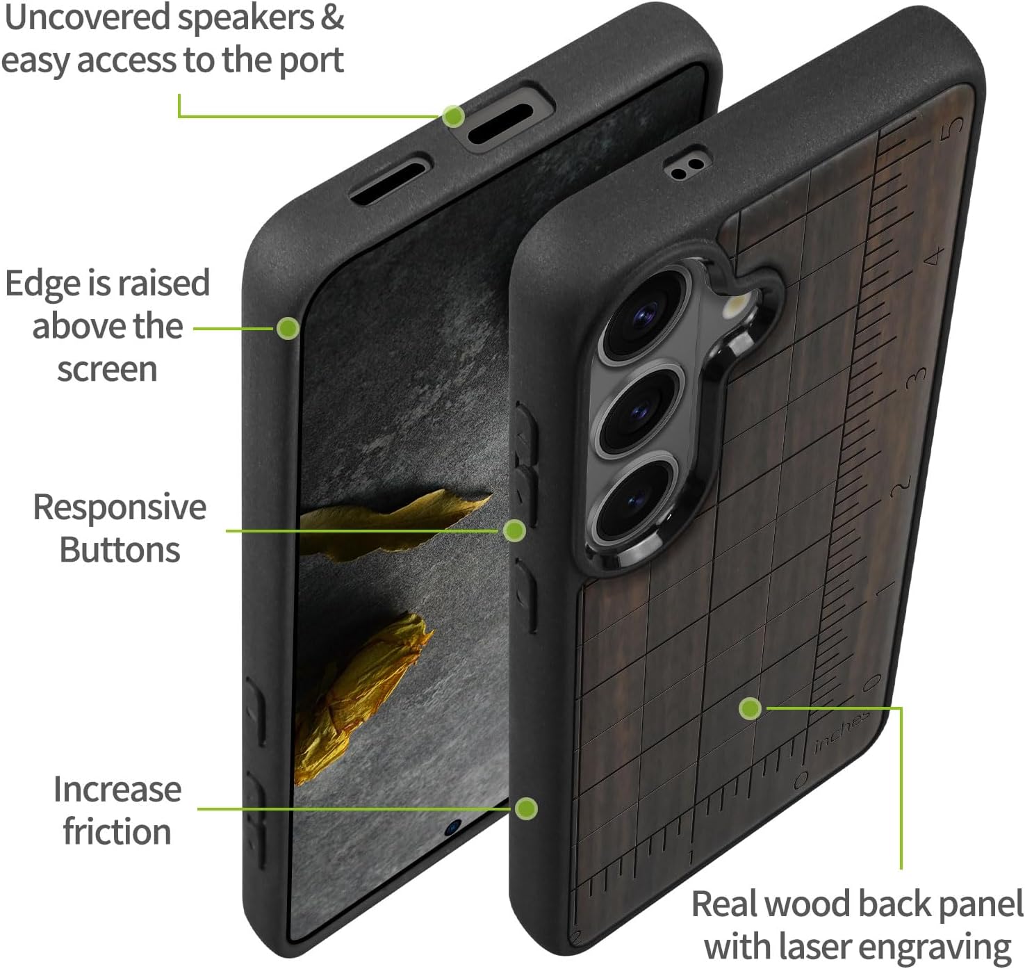 Carveit Magnetic Wooden Case for Galaxy S26+ Samsung S26 Plus Case, TPU Shockproof Cover & Wood Engraved, Compatible with MagSafe Wireless Chargers (Measuring The Fine Details) Blackwood