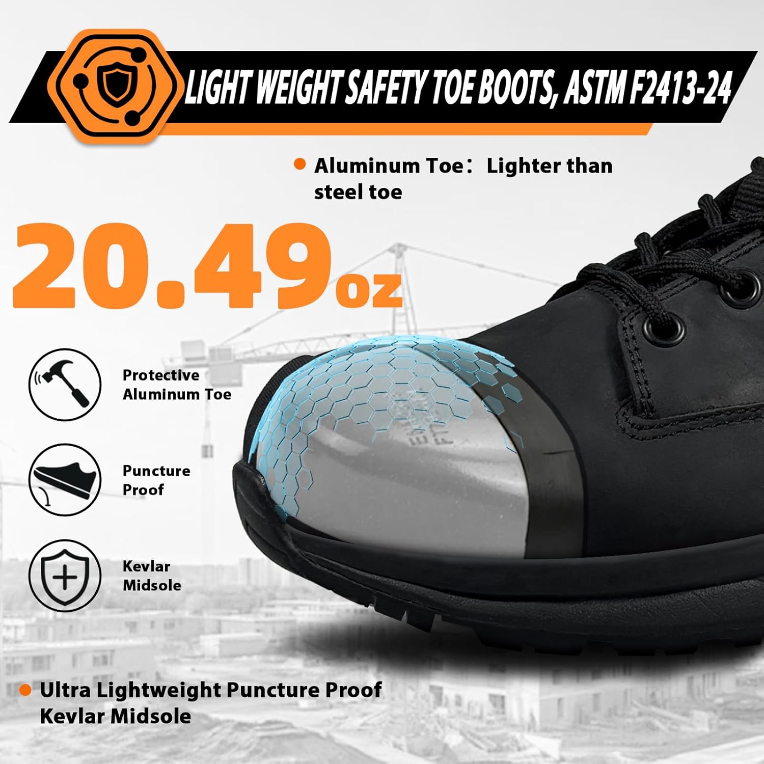 Men Work Boots 6 Inch Lightweight - ESD Shoes, Aluminum Alloy Toe and Puncture Proof ASTM 2413, Oil and Slip Resistant, Premium Water Resistant Genuine Leather Industrial Safety Boot