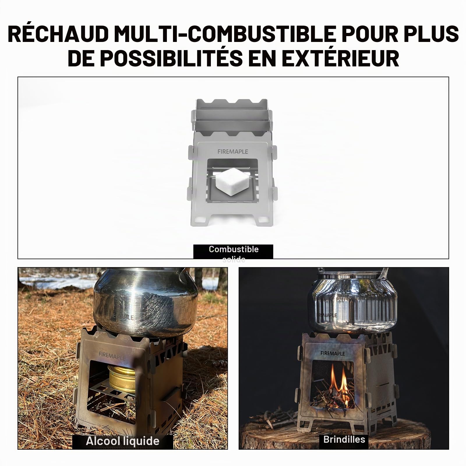 Fire-Maple Fortress Réchaud Bois Titane Ultra-Léger Compact | Réchaud à bois multi-usage pour camping, randonnée et backpacking, design portable et compact