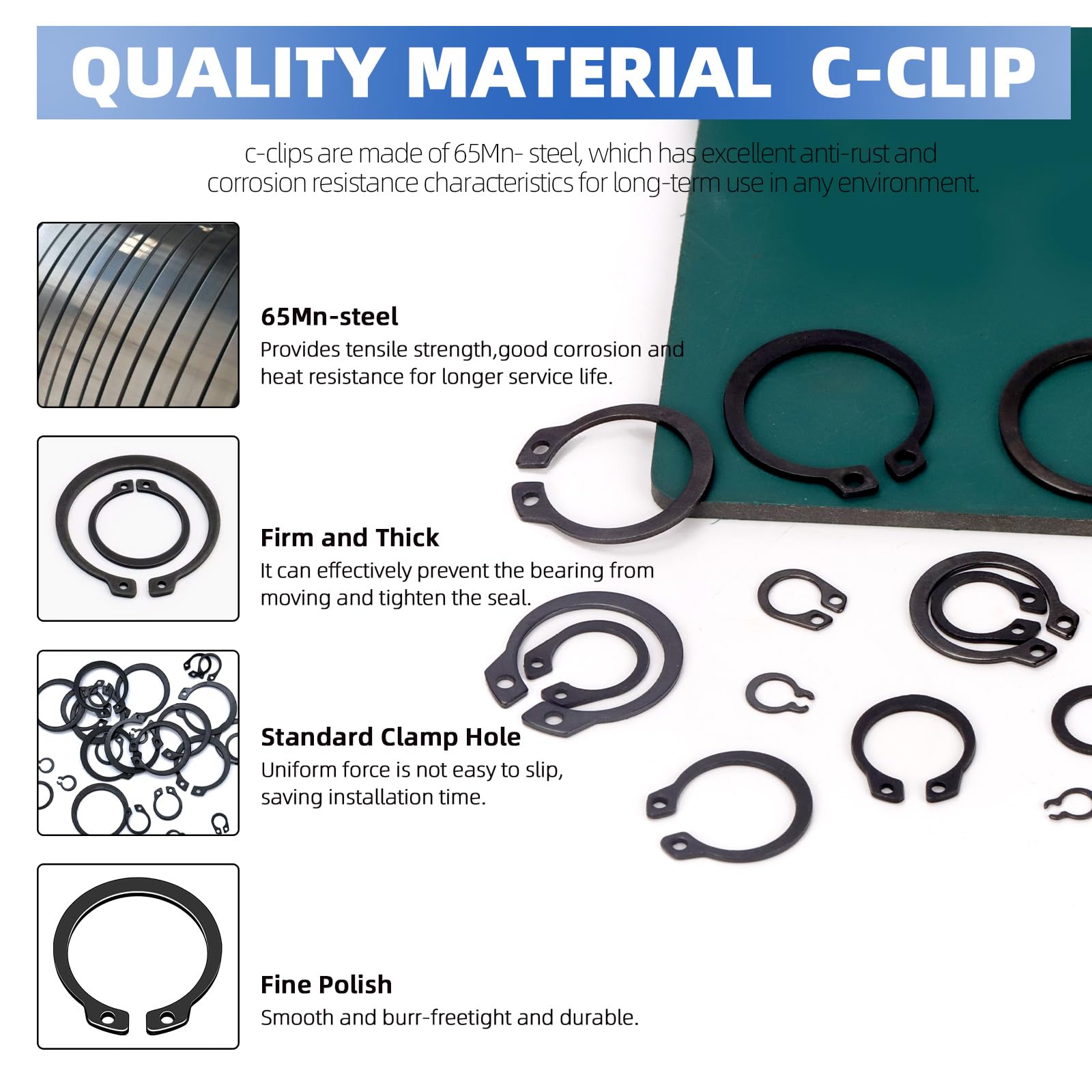 Glarks 266Pcs 21 Sizes C-Clip External Retaining Rings Assortment Set - Image 4