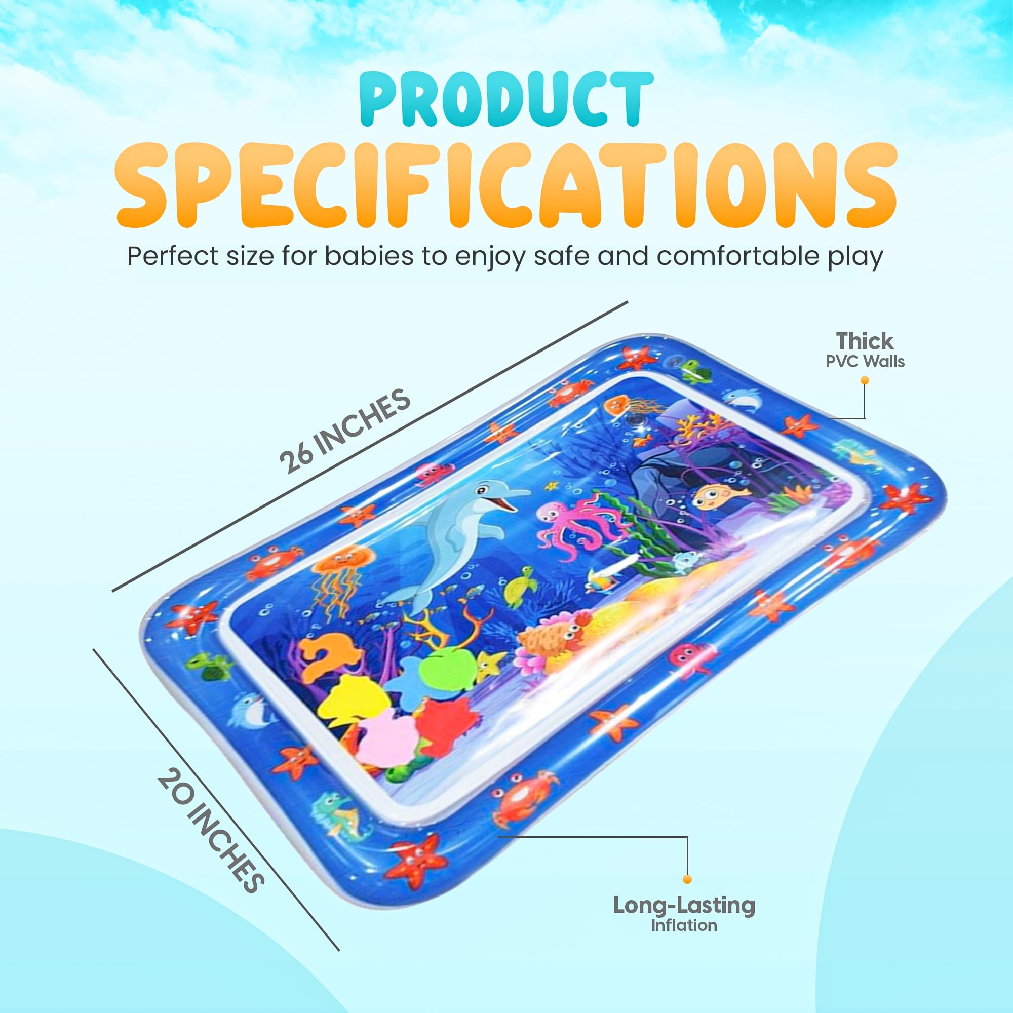 SHOPING SOLUTIONS LLC, Inflatable Water Play Mat for Kids, Sensory Activity Toy for Babies, Premium Water Play Pad, Fun & Engaging Baby Gift