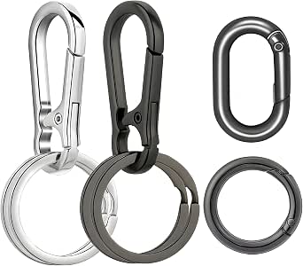 Molibest Metal Keychain Set With Carabiner Clip & Spring O Rings - Key Organizer For Men & Women, Silver/Black