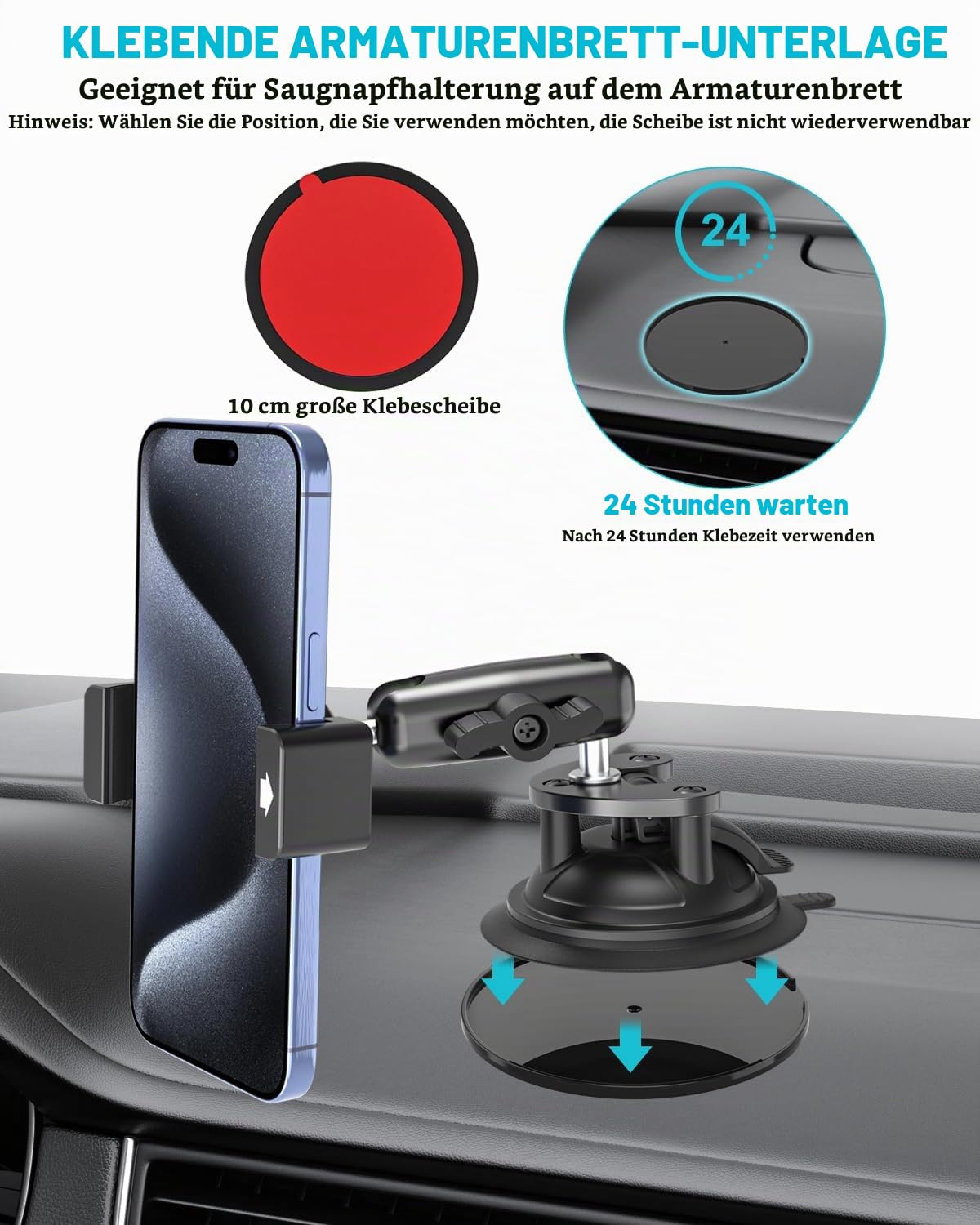Traktor Handyhalter,[Metallarm & Clip] Traktorkabine Handyhalterung mit Saugnapf, Windschutzscheiben Handyständer für Schwere Maschinen, Bagger Halterung für iPhone 16 15 14, Galaxy, 4-7" Handy