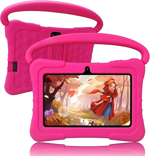 SAIWAN Tablet Android para niños de 7 pulgadas con funda a prueba de golpes, 1 GB de RAM 32 GB ROM, Wi-Fi, GMS, control parental, cámara dual,