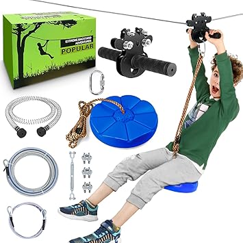 Amazon Co Jp Aystkniet 98フィート ジップラインキット 裏庭用 最大280ポンド 304ステンレススチールケーブル ジップラインスプリングブレーキ 厚みのあるシート ジップライントロリー 遊び場エンターテイメント機器用 Toys Games