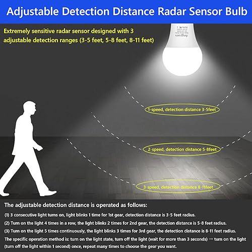 Miniatura 4 de Bombilla con sensor de movimiento radar, rango de detección ajustable de 12 W (equivalente a 100 W) A19 con detección de movimiento para exteriores,