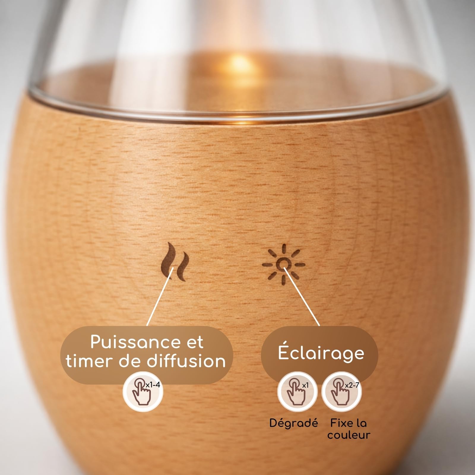 Zen'Arôme - Diffuseur d'Huiles Essentielles par Nébulisation Programmable Bolea - Intensité Réglable - jusqu'à 80m² - et Éclairage LED - Diffusion à Froid pour l’Aromathérapie, Minuterie - Bois, Verre