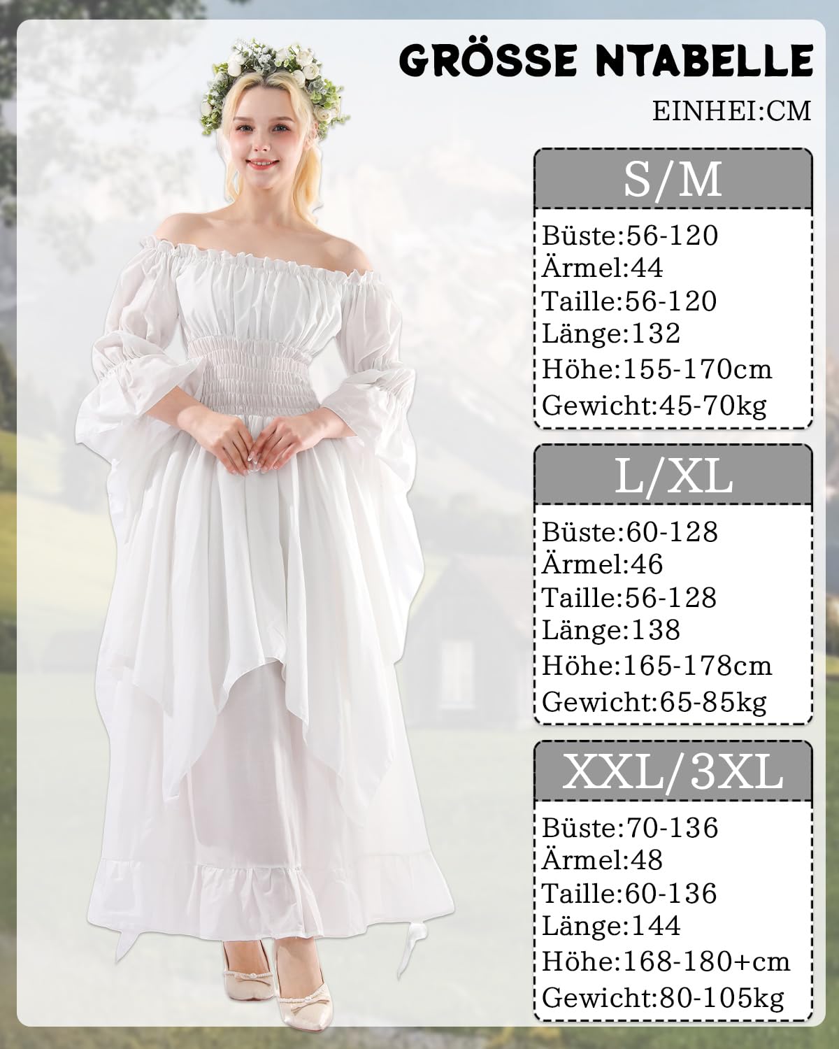Fiamll Viktorianisches Kleid Renaissance Kostüm Frauen Gothic Hexenkleid Mittelalterliches Hochzeitskleid