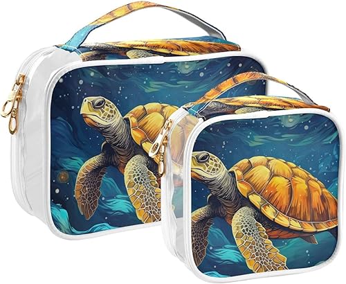 Sea Turtle Starry Night Clear Toiletry Bag for Traveling,2 Pack Makeup Cosmetic Bag with Zipper,Travel Bag for Toiletries,Travel Essentials 21214887