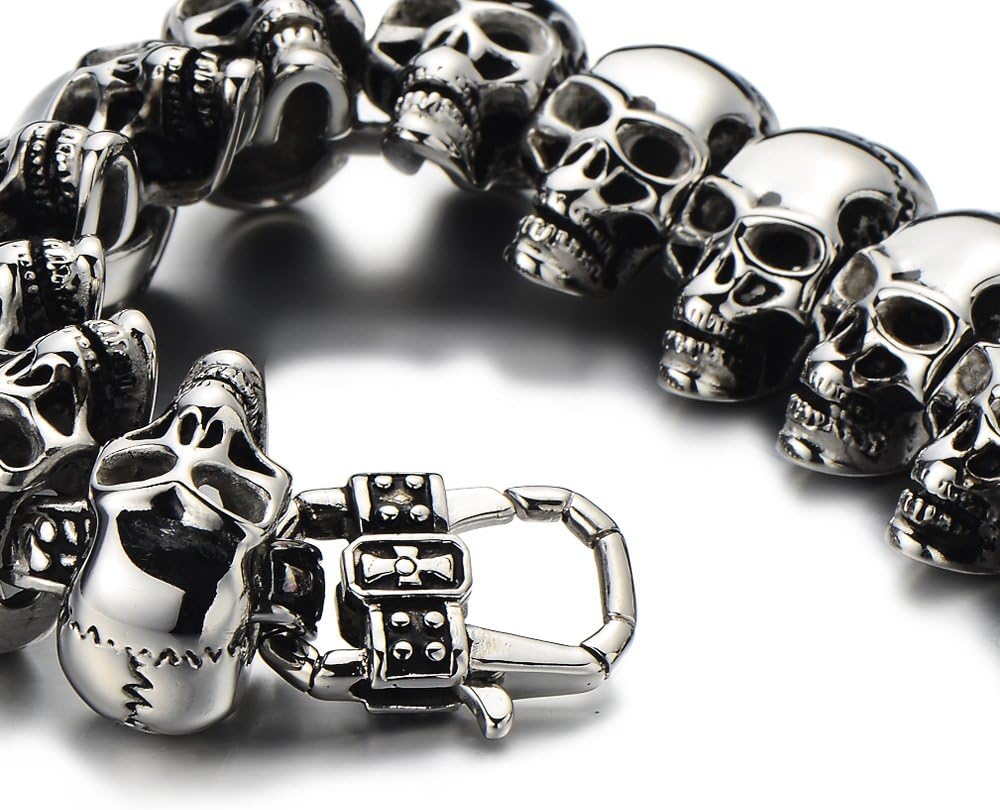 COOLSTEELANDBEYOND Mens Stainless Steel Large Skull Link Bracelet Biker Gothic Style High Polished - Image 4
