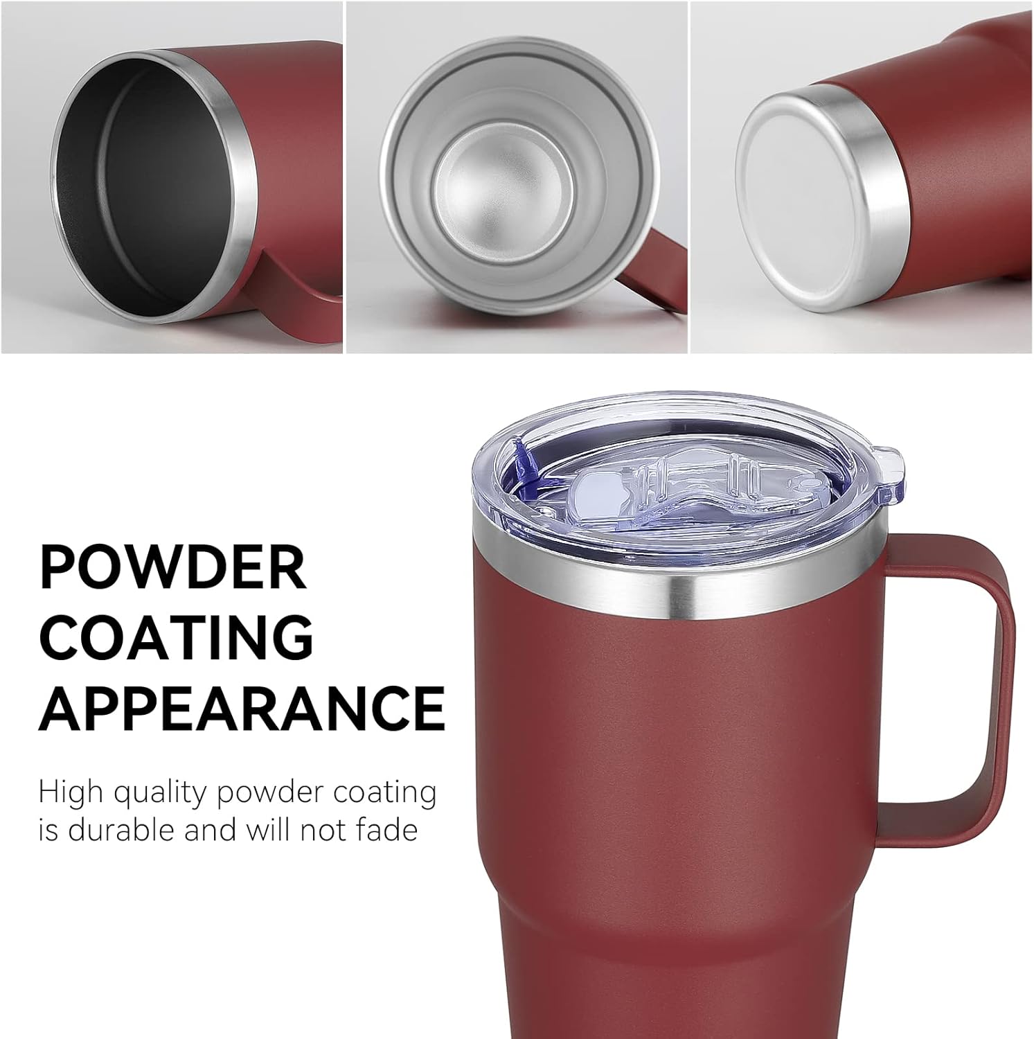 VEGOND 20 oz Tumbler Bulk with Handle Lid and Straw, Stainless Steel Insulated Travel Coffee Mug Set, Spill Proof Double Wall Metal Tumblers Cups, Wine Red 6 Pack - Image 7