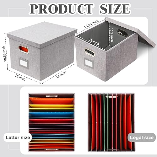 Miniatura 2 de Amylove Caja organizadora de almacenamiento de archivos de 2 piezas para cartas legales plegables de lino, archivadores de archivos, almacenamiento
