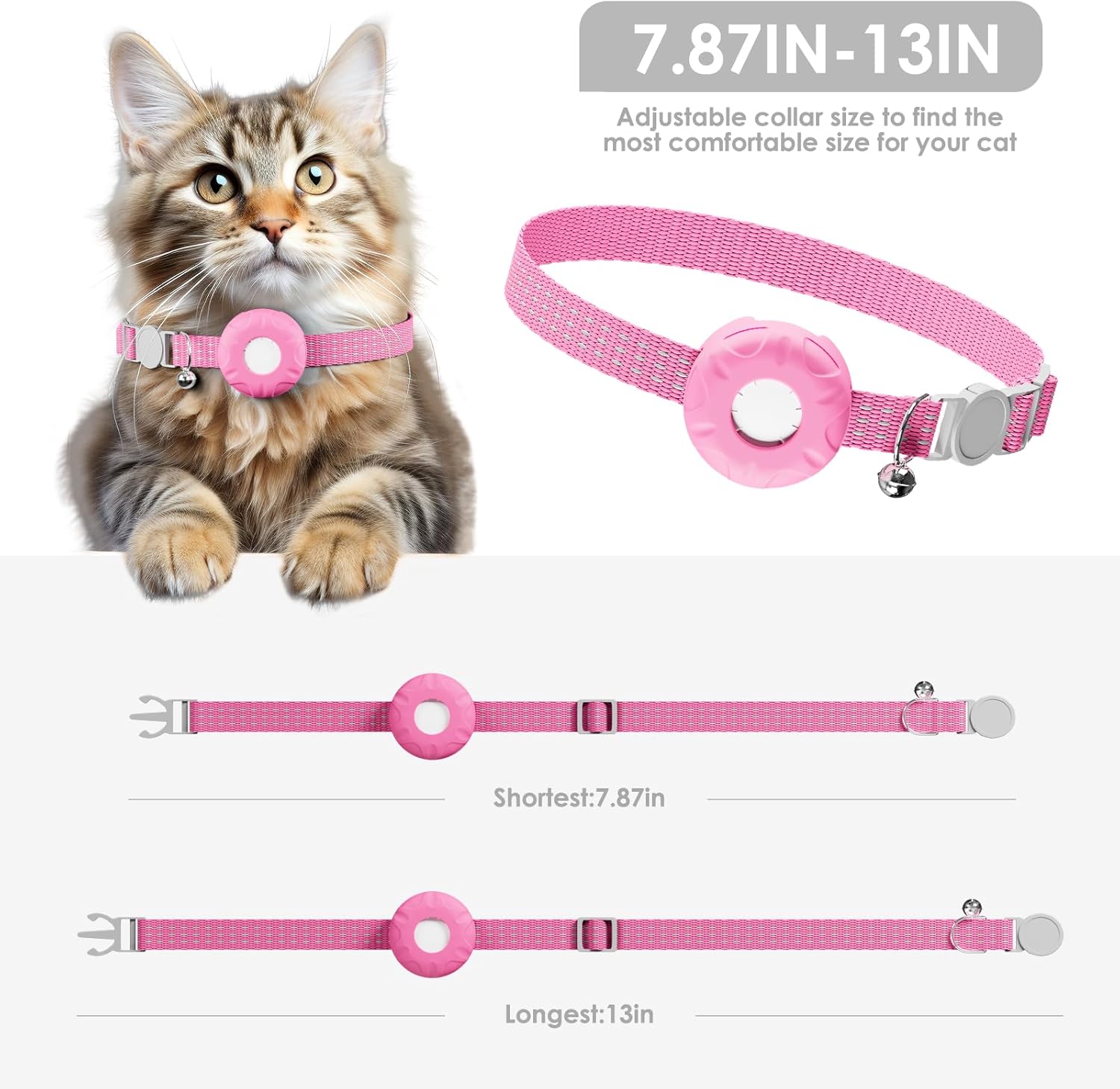 Cat GPS Tracker, Waterproof, Pet Tracker for Cats, Works with Any Collar,Compatible with Apple Find My App (Only iOS), No Monthly Fee (Pink)