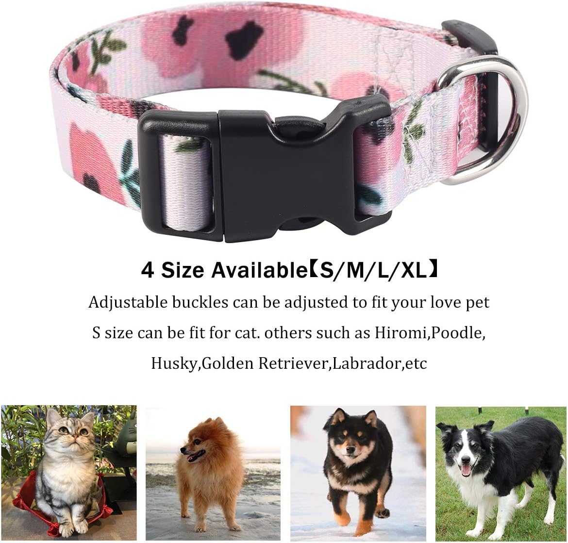2PCS Floral Dog Collar and Flower Leashes Adsjutable Pet Collars Set Puppy Rose Leashes Set for Small Medium Large Dogs Boys Girls (X-Large)