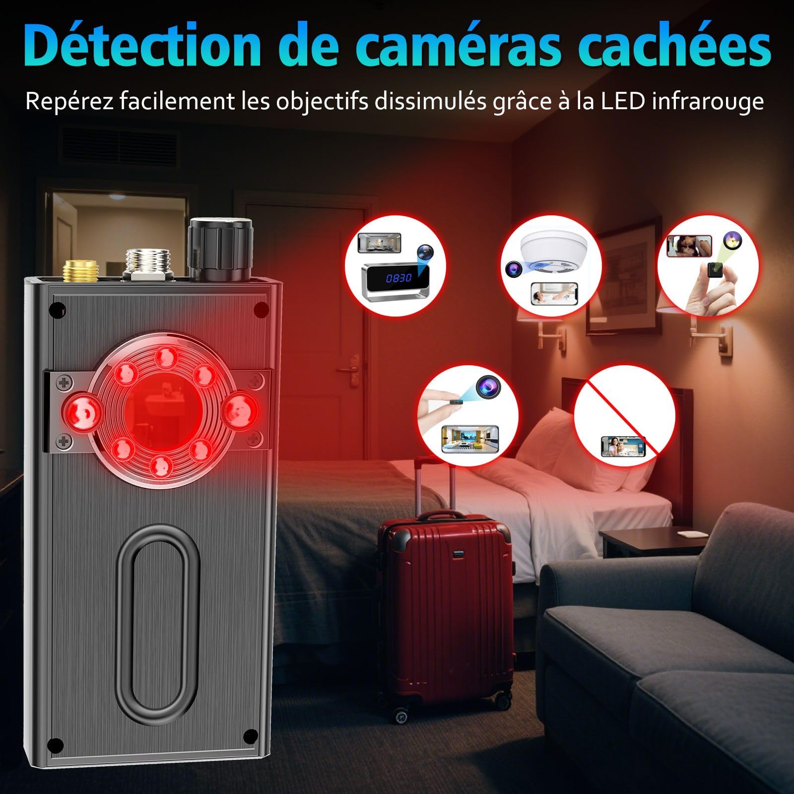 JMDHKK Détecteur Caméra Espionne et Micro Espion, Traceur Magnétique et Signal sans Fil pour Maison, Bureau, Hôtel, Voiture – Protection Vie Privée pour Sécurité et Voyage (Gris)