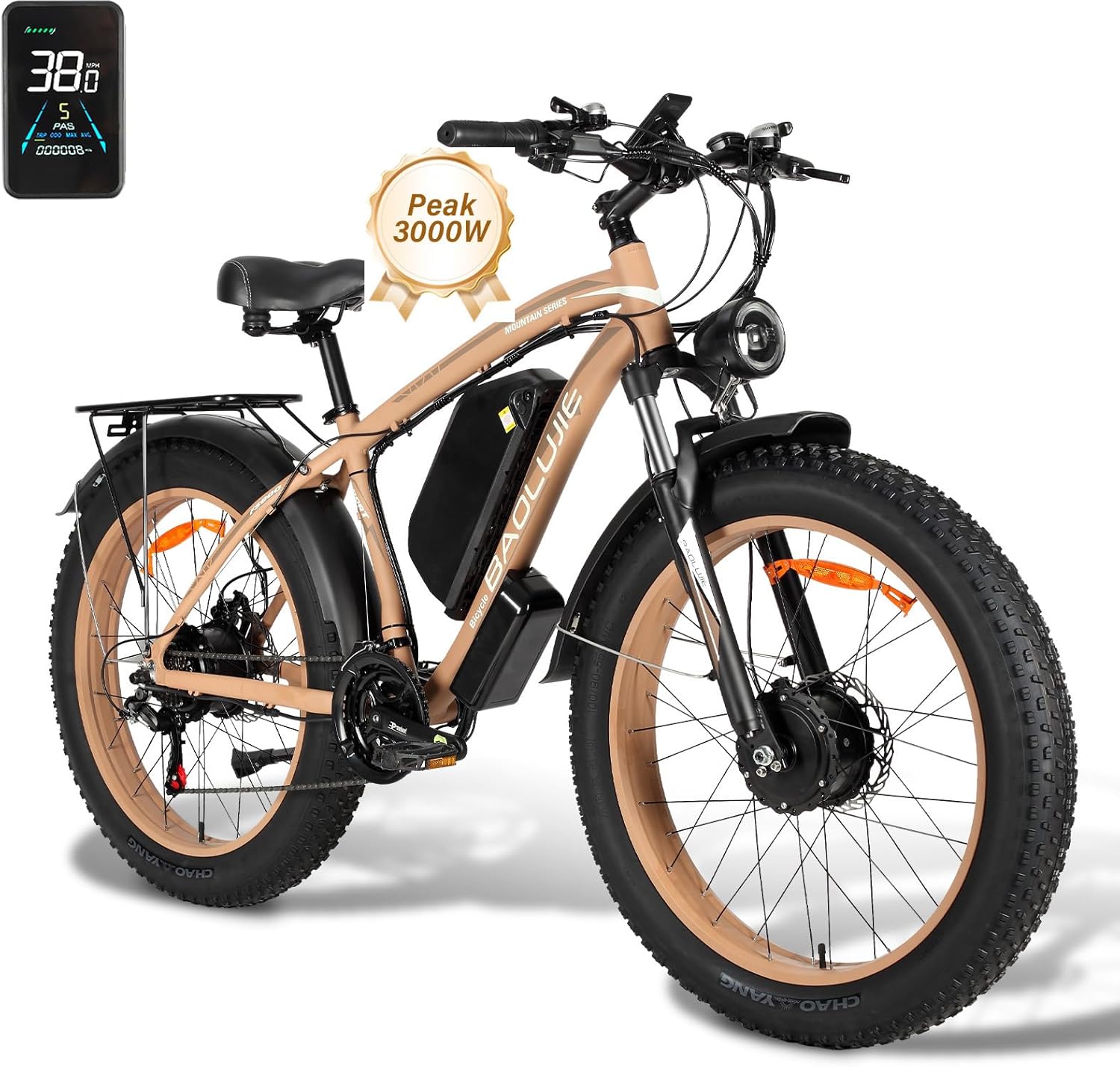 Peak 3000W Dual Motor Ebike 38 MPH,26″ Fat Tire Electric Bike for Adults,48V 23AH Removable Battery,All Terrain Adult Electric Bicycles,85 Mile E Bike Lockable Suspension,Hydraulic Disc Brake Peak 3000W Dual Motor Ebike 38 MPH,26″ Fat Tire Electric Bike for Adults,48V 23AH Removable Battery,All Terrain Adult Electric Bicycles,85 Mile E Bike Lockable Suspension,Hydraulic Disc Brake