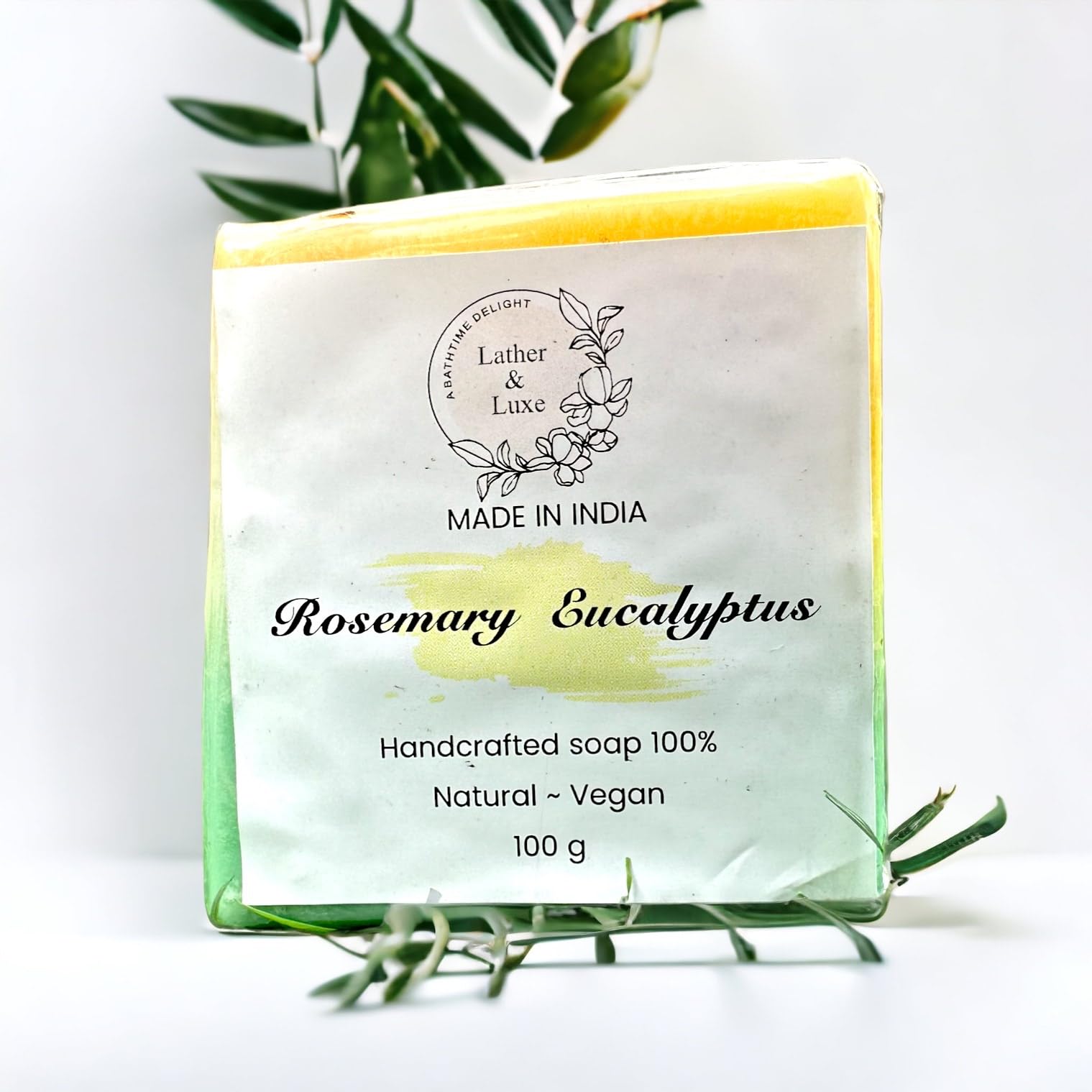 Lather & Luxe Rosemary Eucalyptus Handmade Bath Soap Bar for All Skin Type - 100g
