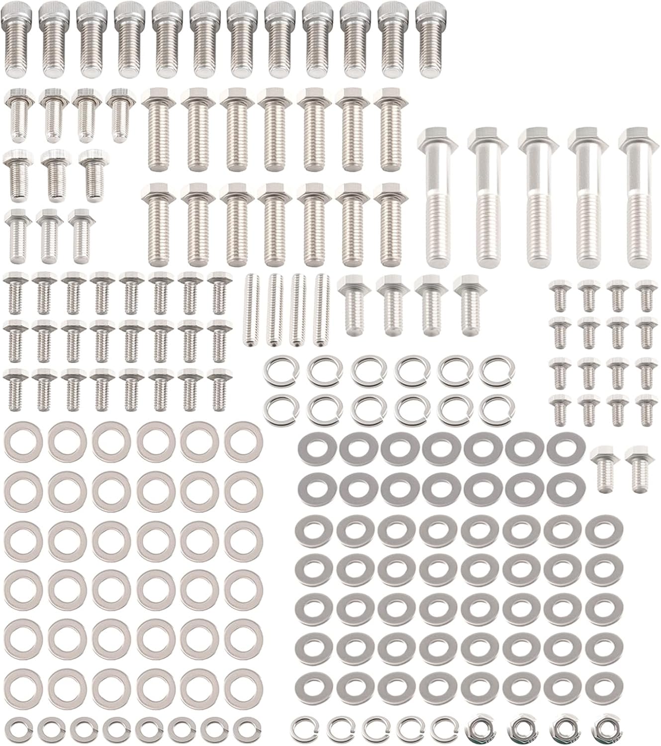 maXpeedingrods Small Block Engine Hex Bolt Kit Fit for Chevy 265 283 302 305 307 327 350 400 304 Stainless Steel Bolts-211 Pcs OE 2629