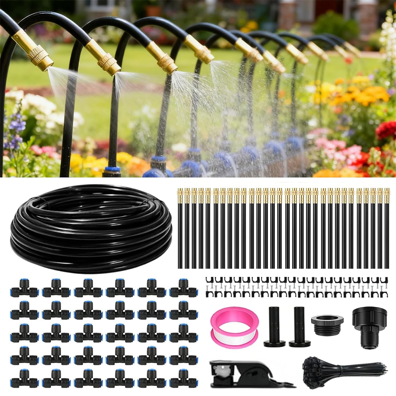 Kit di irrigazione a goccia in ottone PE | Kit di irrigazione a goccia da 16-98 piedi for irrigazione da giardino con 10 ugelli(98FT)