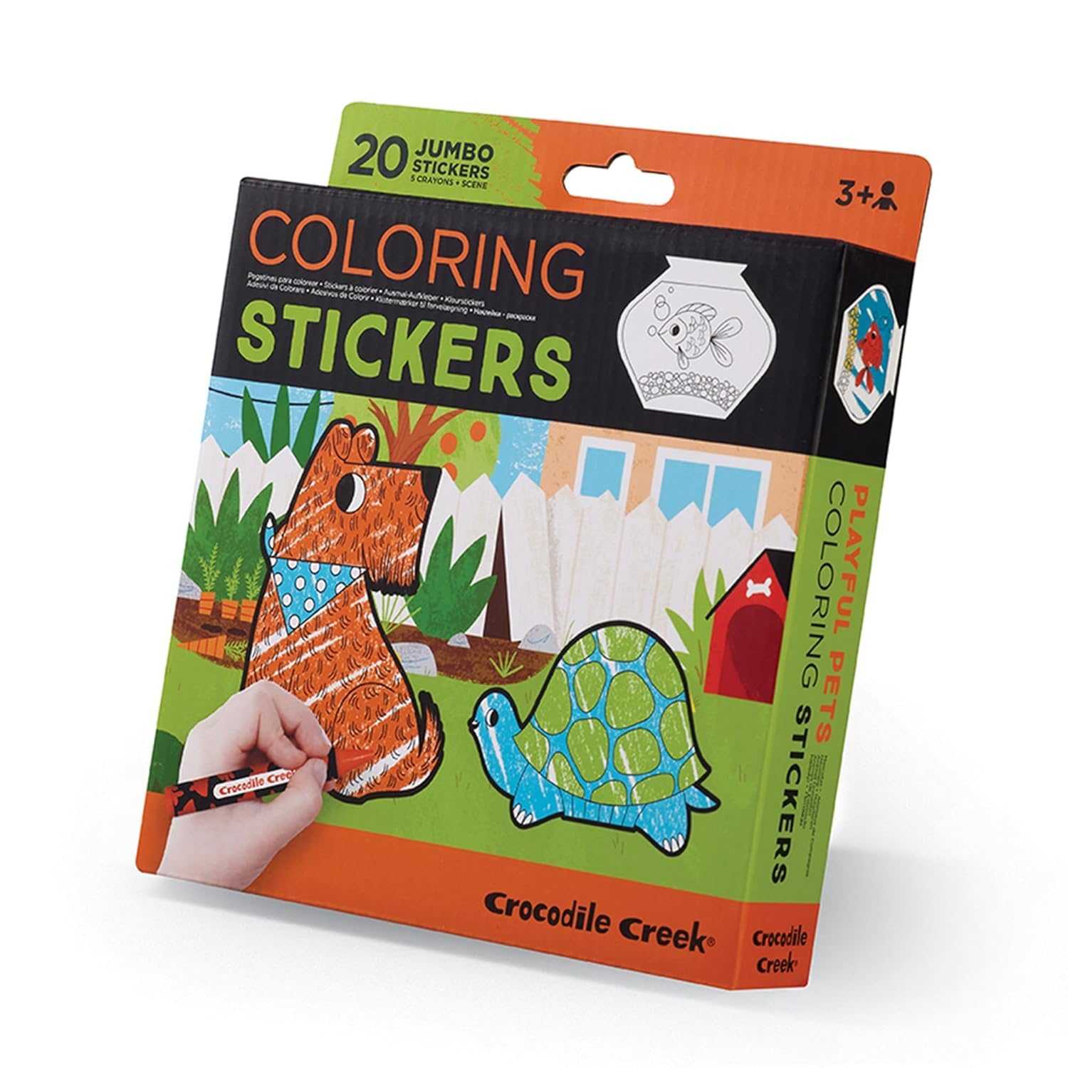 Crocodile Creek Coloring Stickers for Kids — Includes 20 Jumbo Stickers, 5 Themed Crayons and 1 Illustrated Scene — Helps Develop Motor Skills and Creativity for Children Ages 3 and Up — Playful Pets — image 1