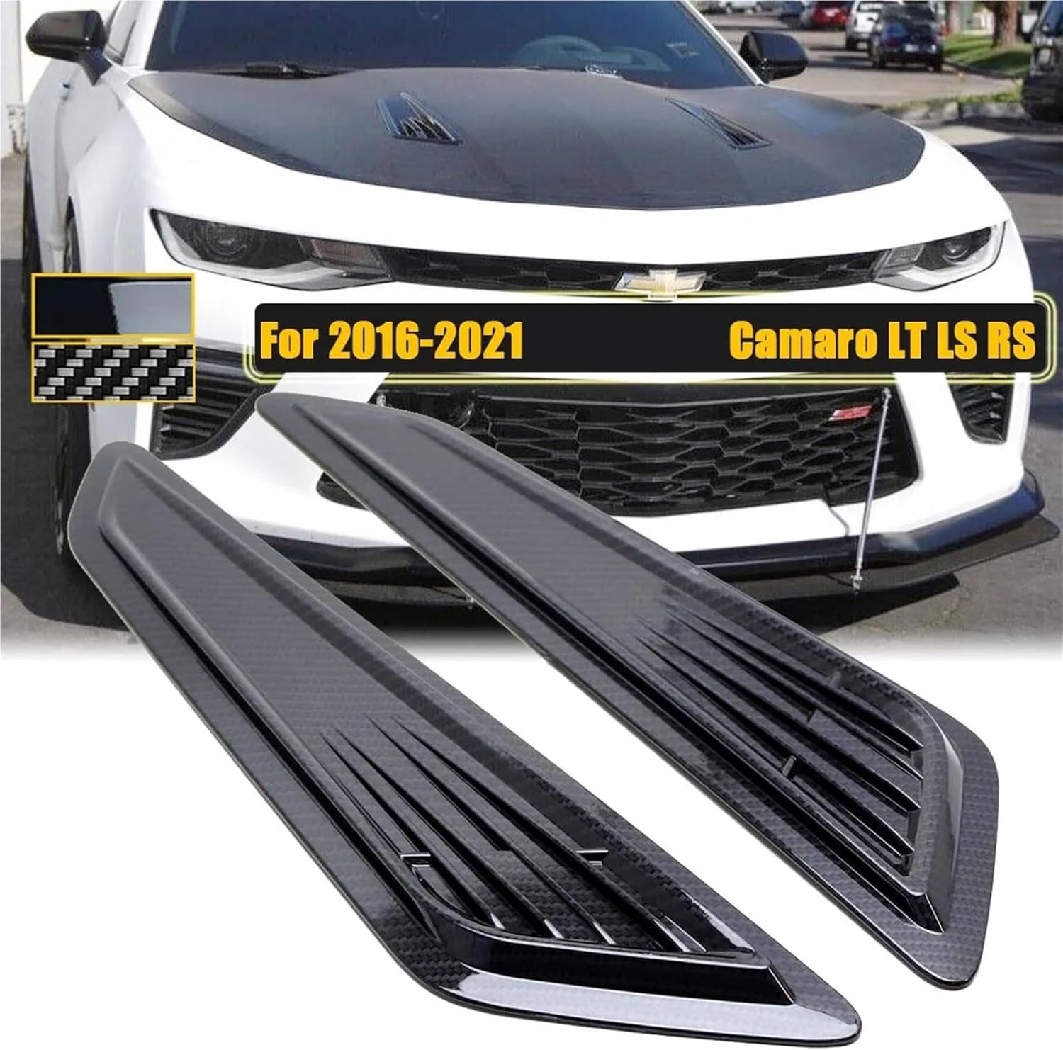 Compatible with Chevrolet Camaro Gen 6 LT LS RS 2016-2021 Car Accessories Front Engine Hood Air Vent Scoop Cover Sticker Decoration Trim (Black)