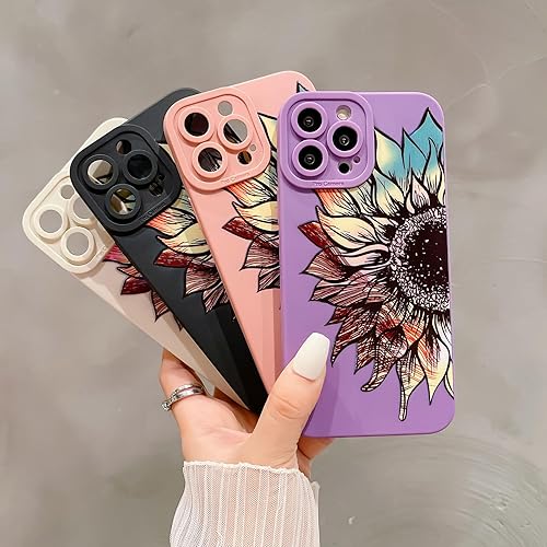 Miniatura 4 de LY&SASIF Funda para iPhone 13 Pro iPhone para mujeres y niñas, lindo patrón floral estético, diseño de flores, diseño de girasol, funda de