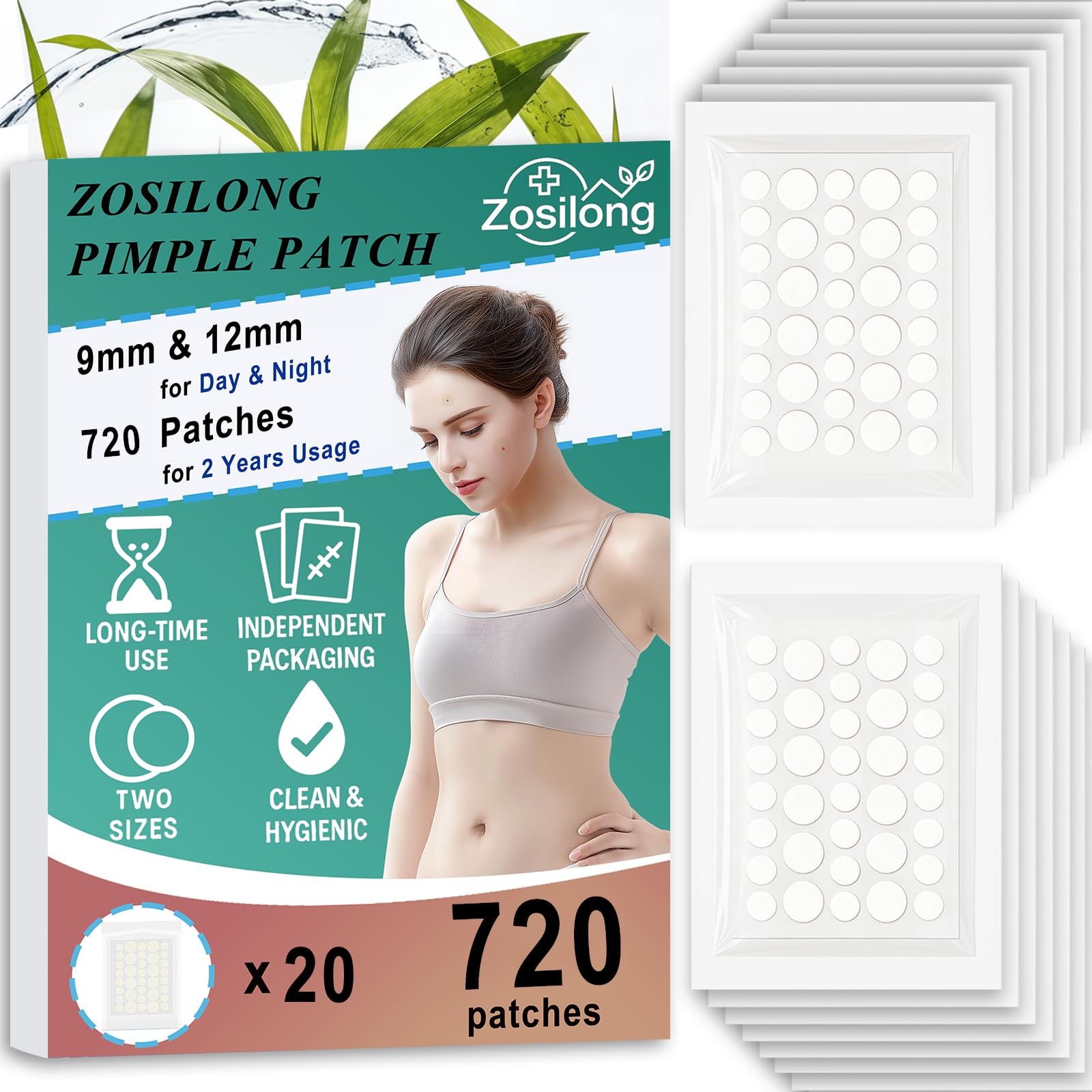Zosilong 720 Stück Unsichtbare Pickel Patch, （Sauber & Sicher）, Pickel Patches für bis zu 2 Jahre Nutzung, hautfreundliches Material Pimple Patches für Tag- und Nachtanwendung