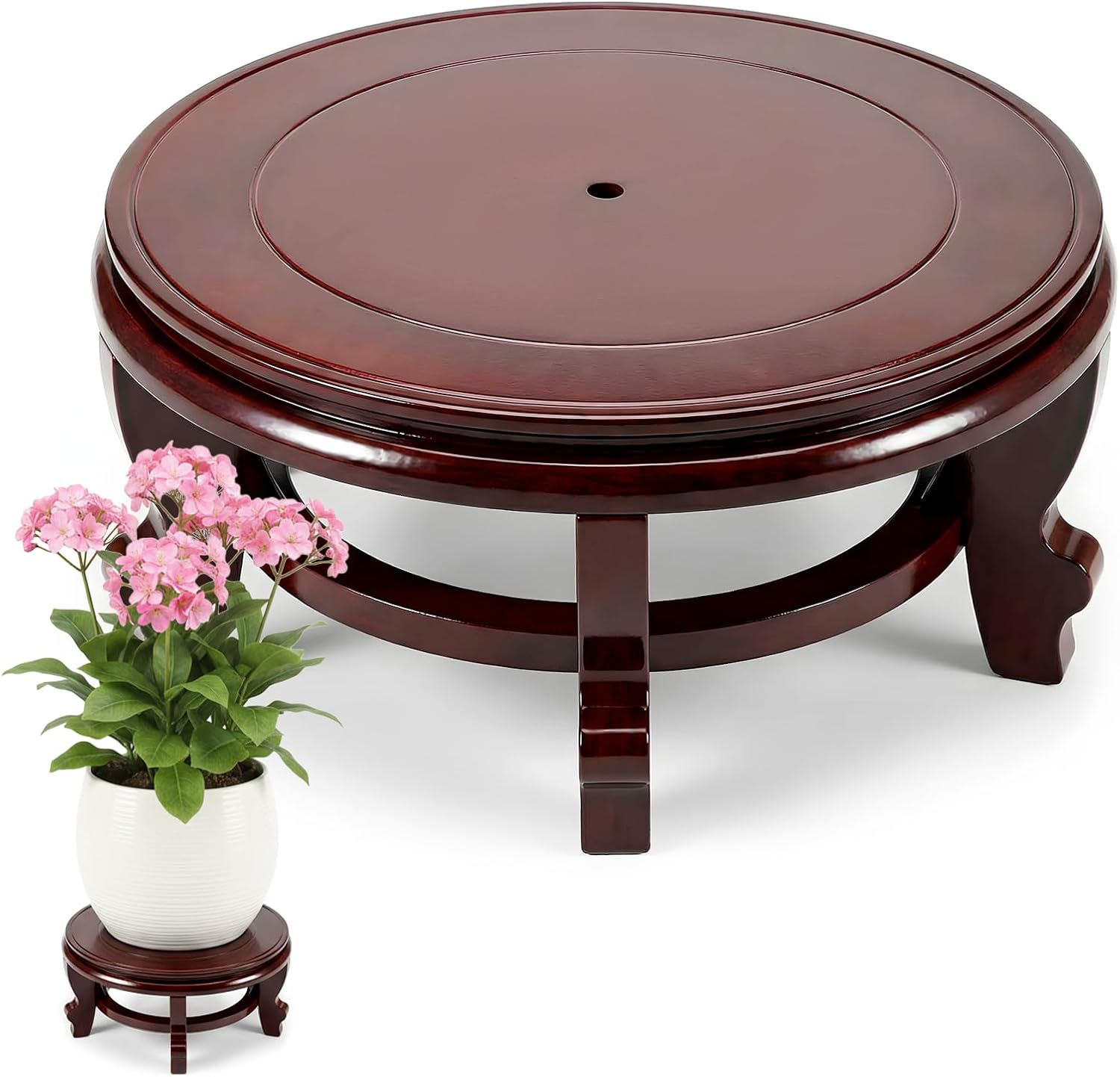 10 Inch Wooden Plant Stand Indoor Chinese Vase Fishbowl Display Stands Round Asian Style Wood Tall Planter Display for Home Indoor Plants Outdoor Decoration