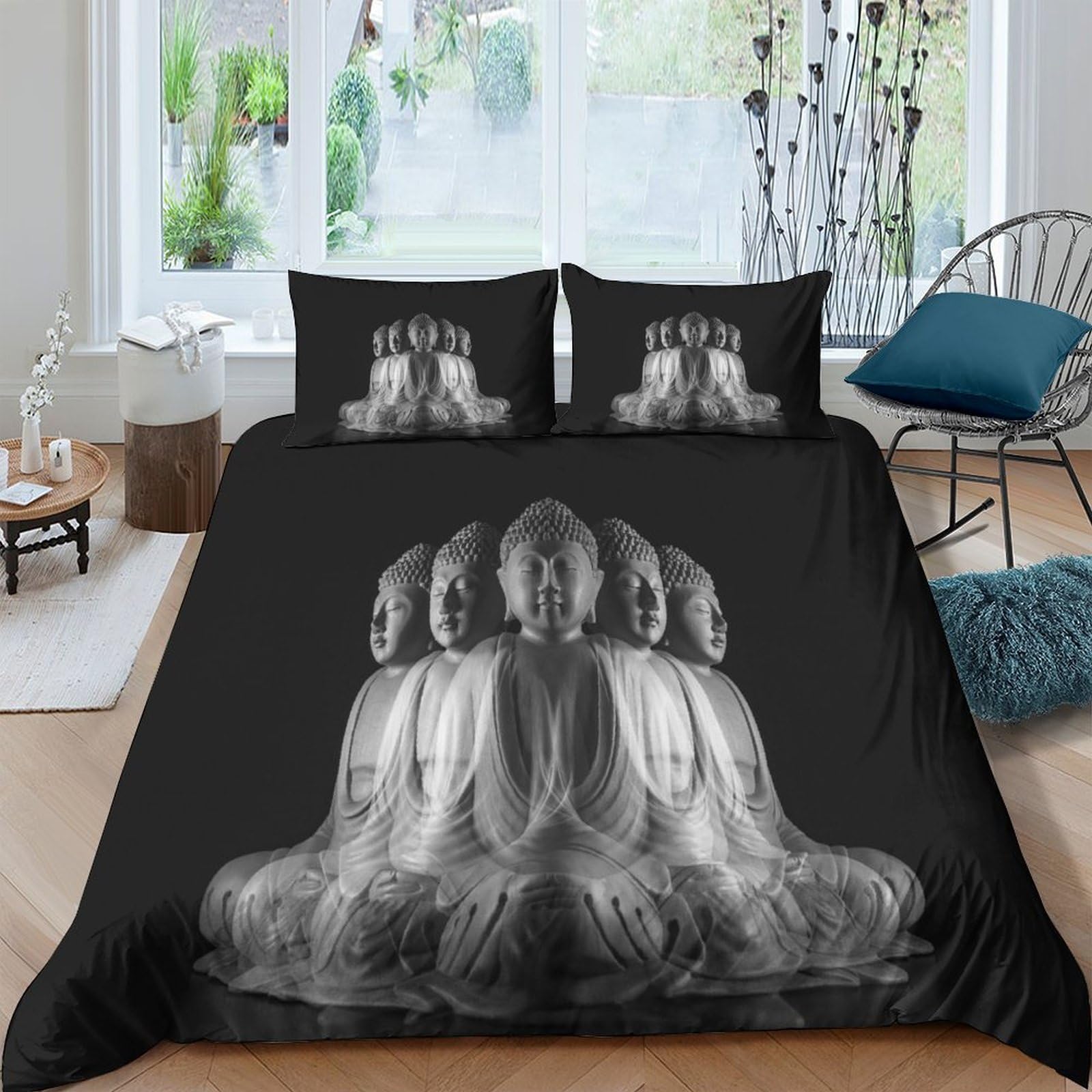 Ctjqhvkz Style-3 3D Printed Monochrome Buddha Fitted Sheet Microfiber Artistic Meditation Mattress Cover For Bedroom Dorm Decor, Easy Care Single（135X200cm）