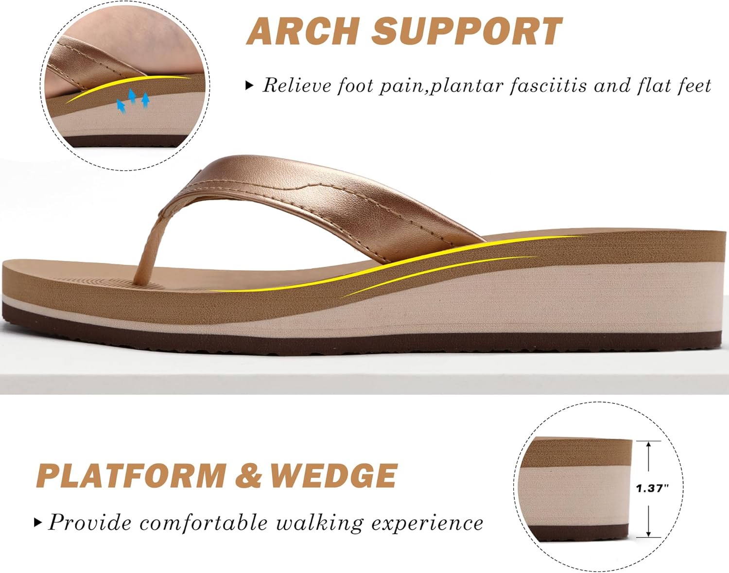 COFACE Flip Flops for Women With Comfortable Arch Support Ladies Fashion Platform Thong Sandals Soft Yoga Mat Sole For Beach/Indoor Outdoor - Image 5