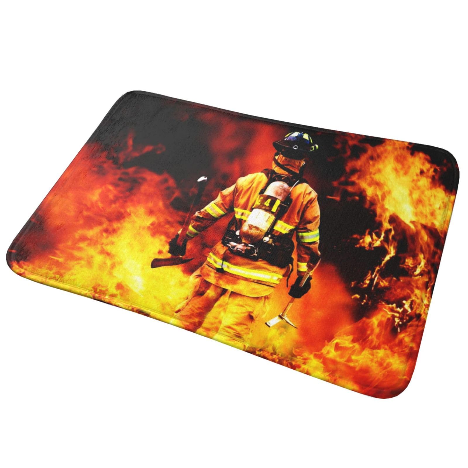Firefighter Fireman Bathroom Rugs Fire Bath Rug 16 x 24 Inches, Non Slip Bath Carpet, Area Mat Home Decor Accessories for Shower Floor Tub Bedroom Kitchen