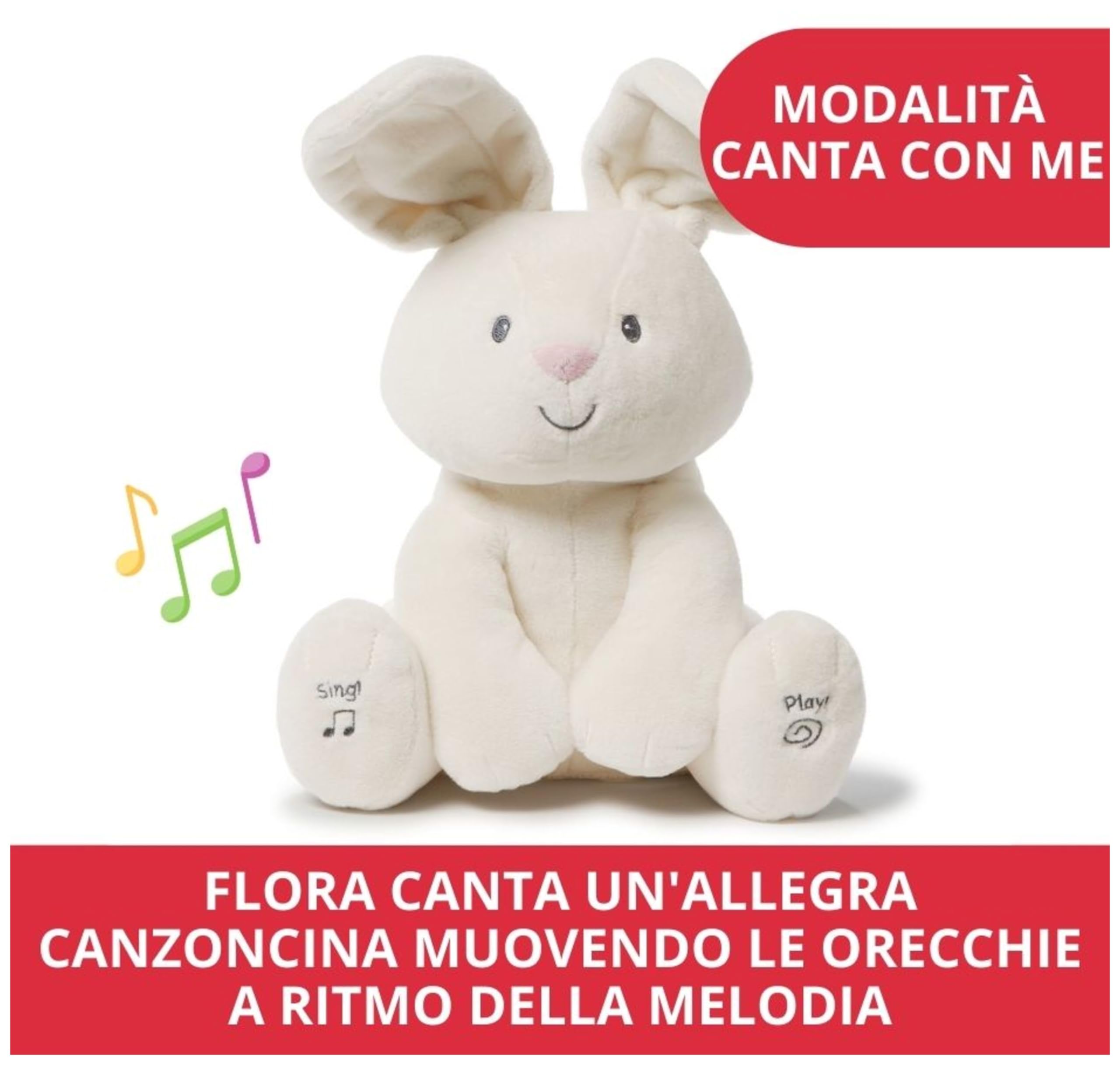 GUND Flora Coniglietto Peluche Interattivo | Canta e Parla in Italiano | Muove Le Orecchie | Peluche di 30.5 cm | Peluche per Bambini da 10 Mesi