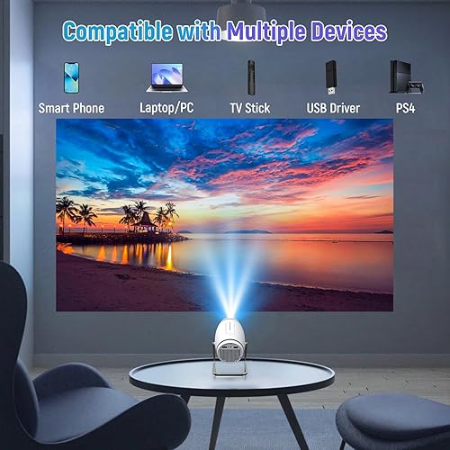 Miniatura 7 de Mini Proyector Portátil de Película con WiFi y Bluetooth, Soporte 4K 1080P, Pantalla de 130 Pulgadas Giratoria 180°, Auto Keystone Compatible con